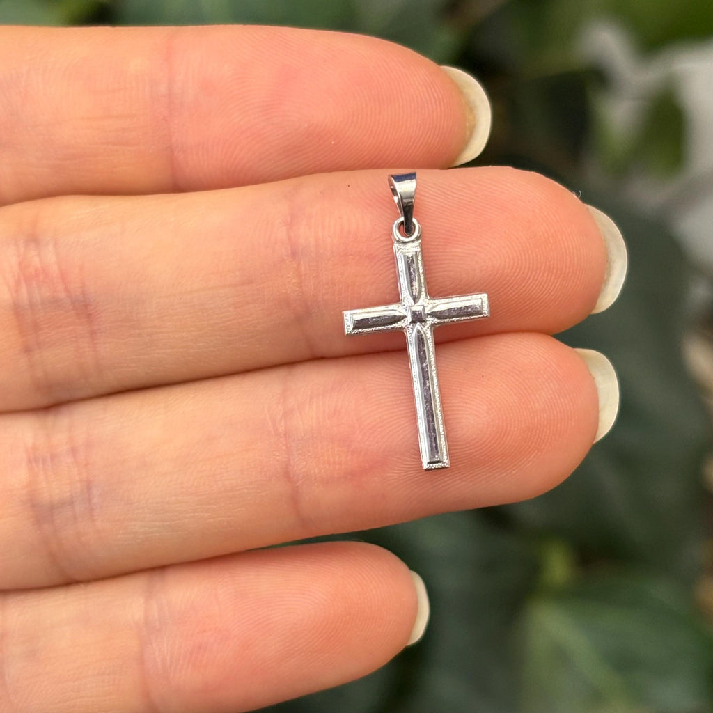 14K White Gold Simple Cross Charm Pendant Small