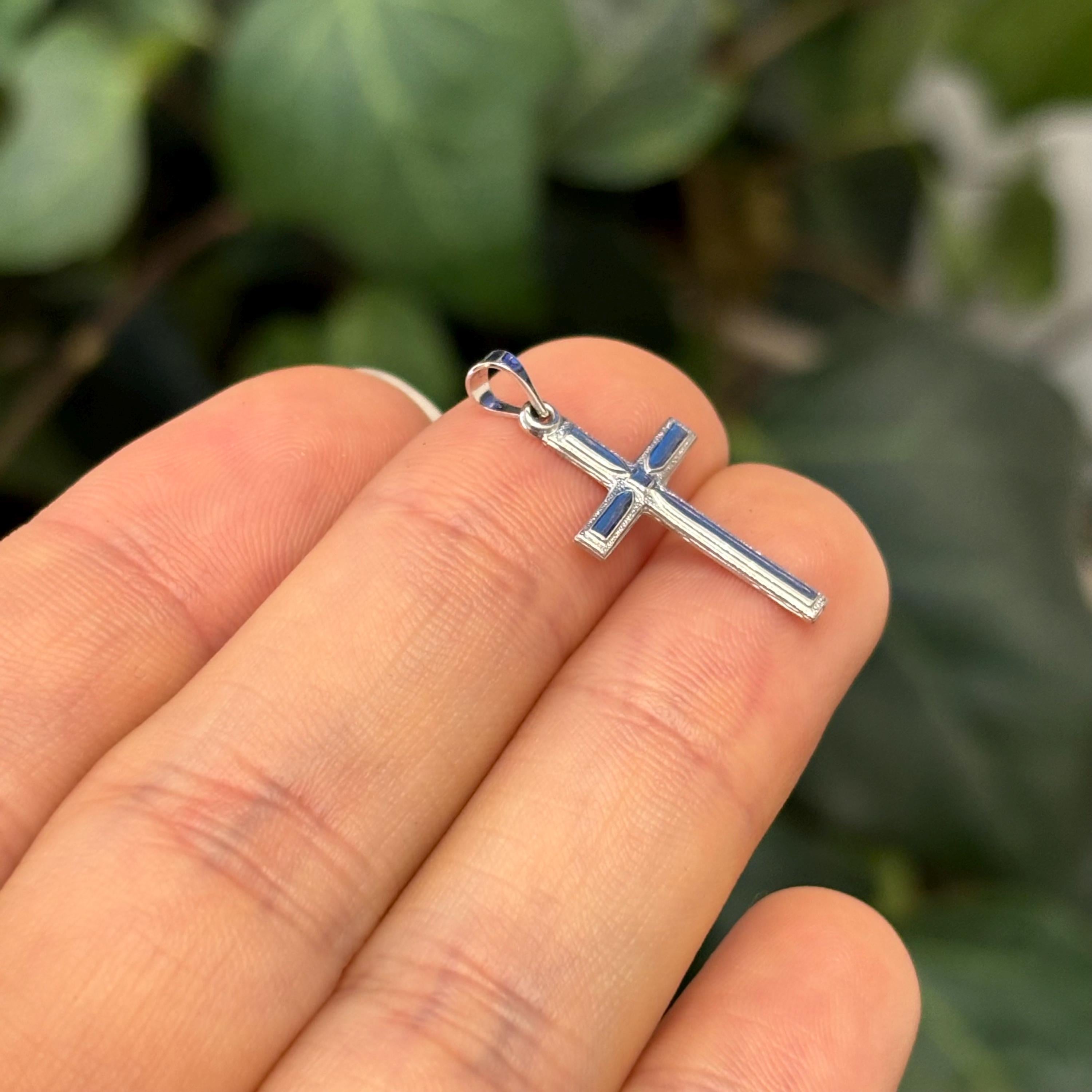 14K White Gold Simple Cross Charm Pendant Small