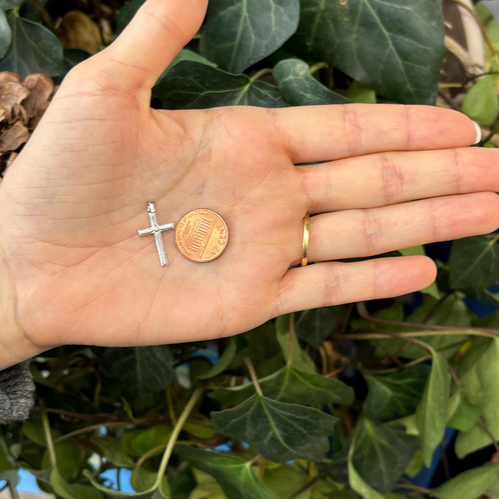 14K White Gold Simple Cross Charm Pendant Small