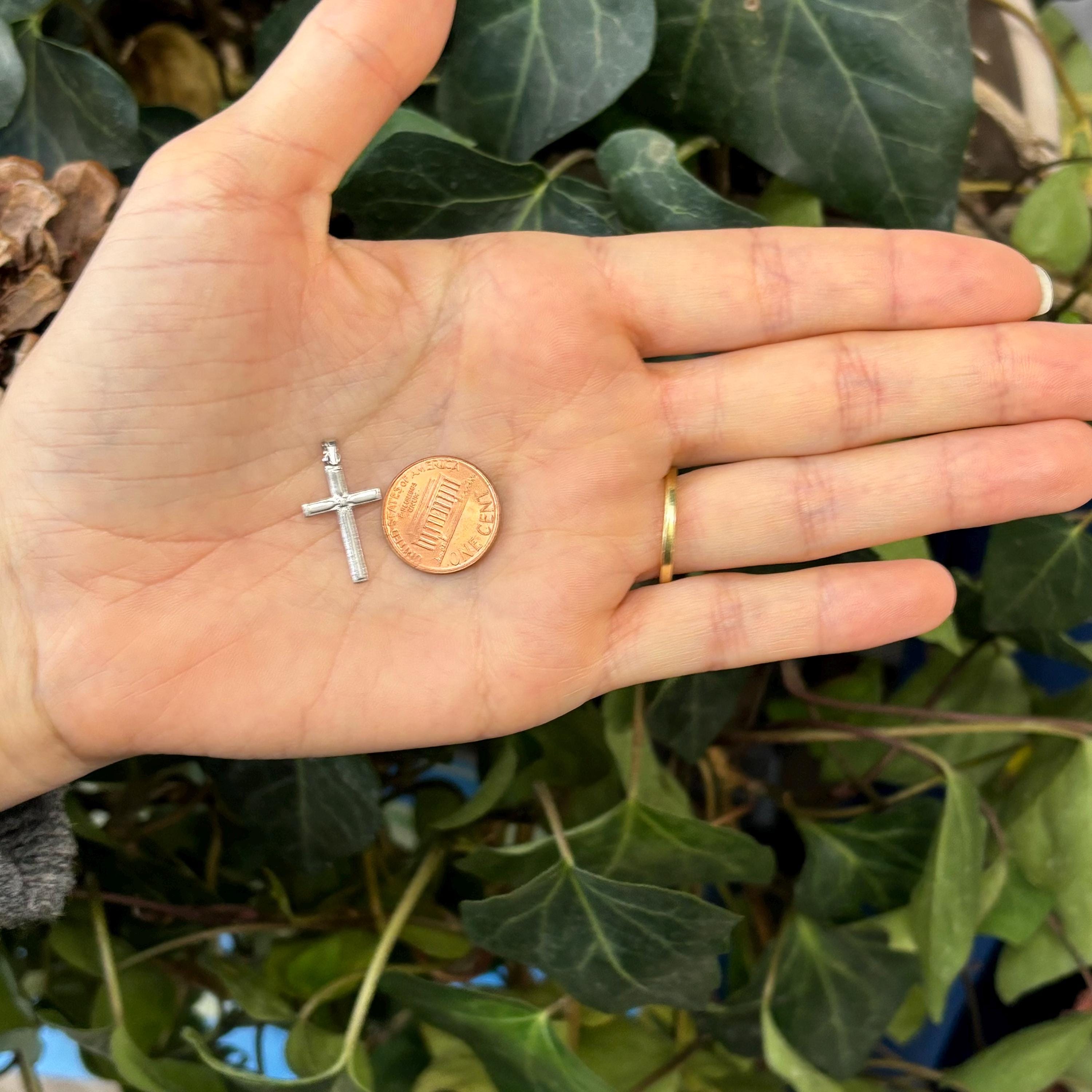 14K White Gold Simple Cross Charm Pendant Small