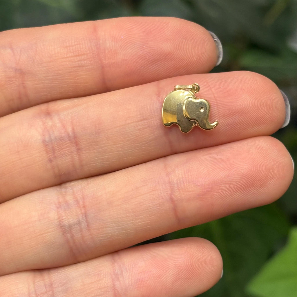 14K Yellow Gold Elephant Detailed Good Luck Charm Pendant
