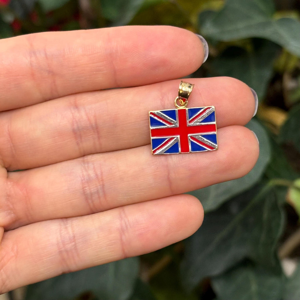14K Yellow Gold Flag British Union Jack Enamel Pendant