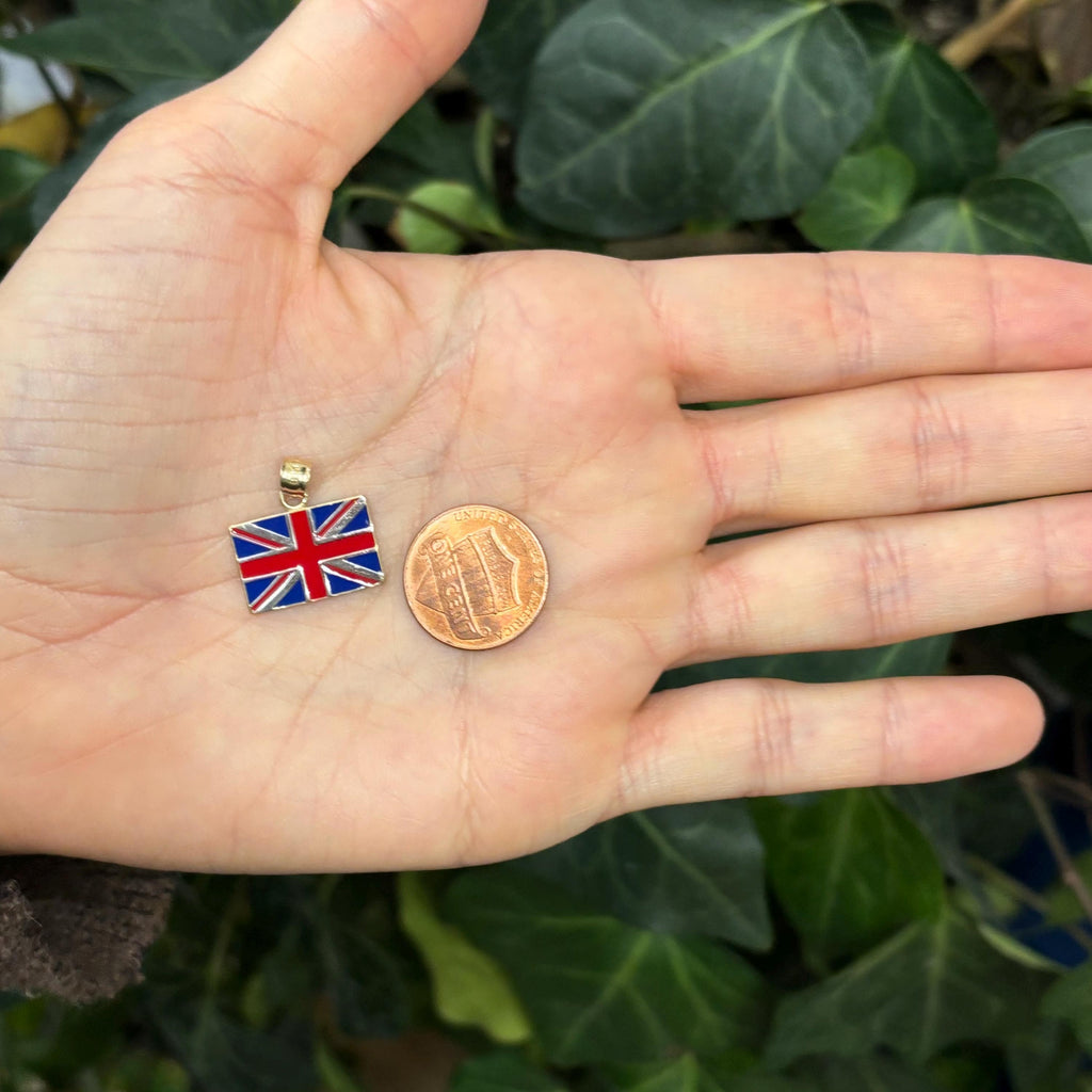 14K Yellow Gold Flag British Union Jack Enamel Pendant