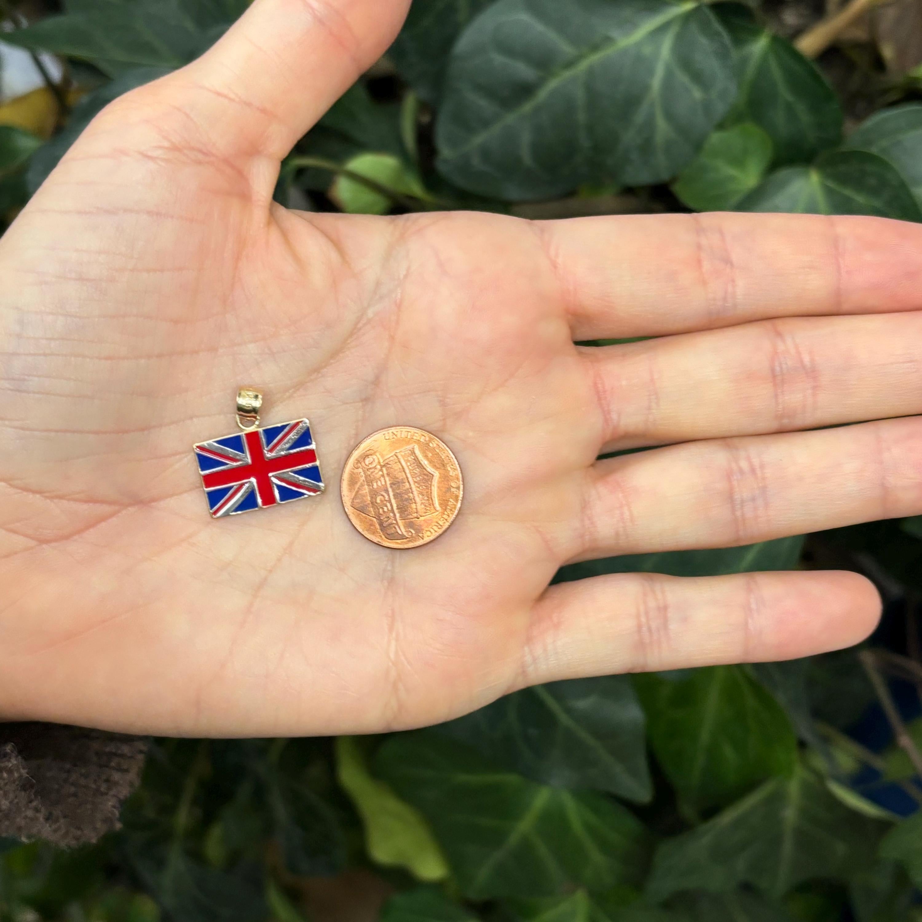 14K Yellow Gold Flag British Union Jack Enamel Pendant