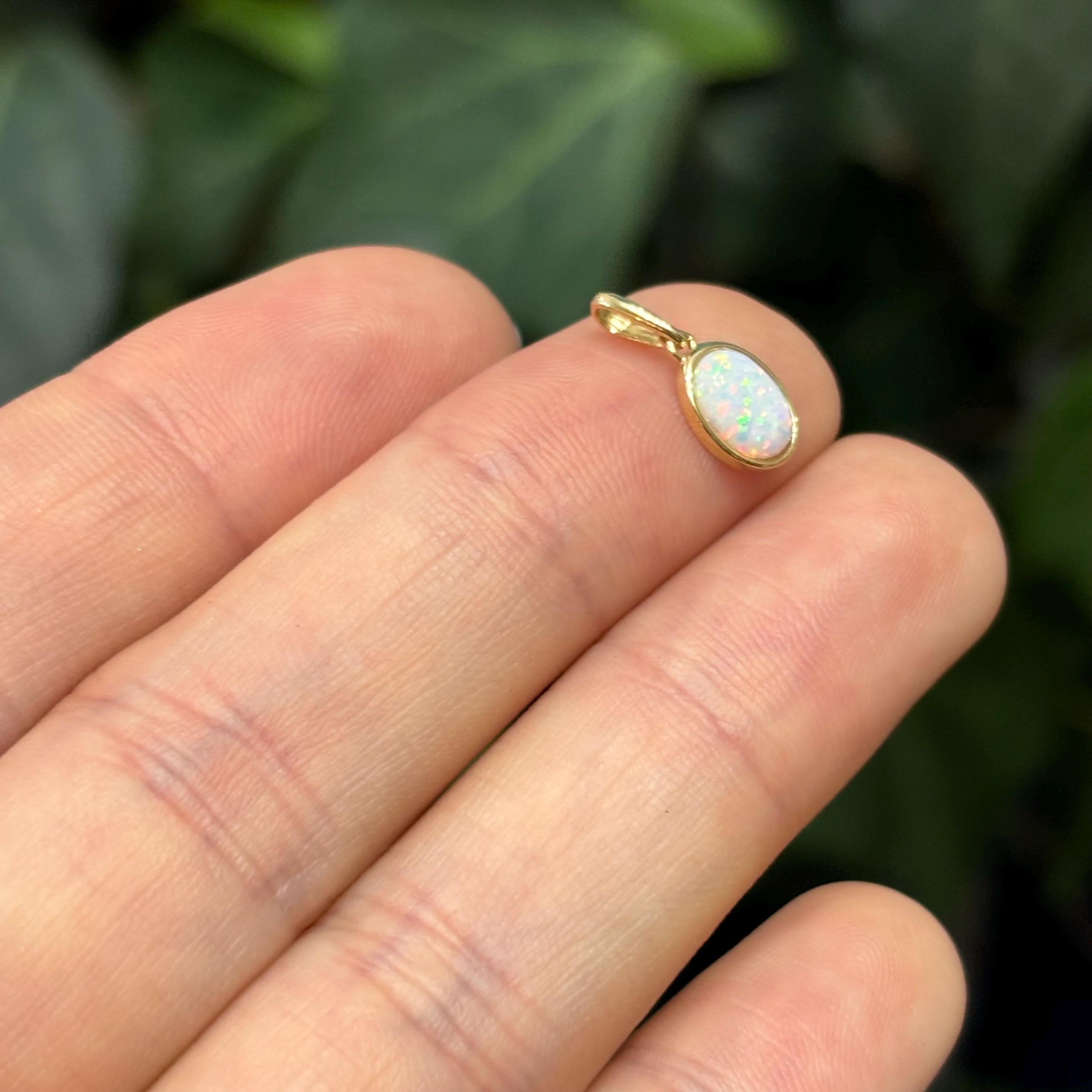 14K Yellow Gold Bezel Set Oval Opal  Charm Pendant