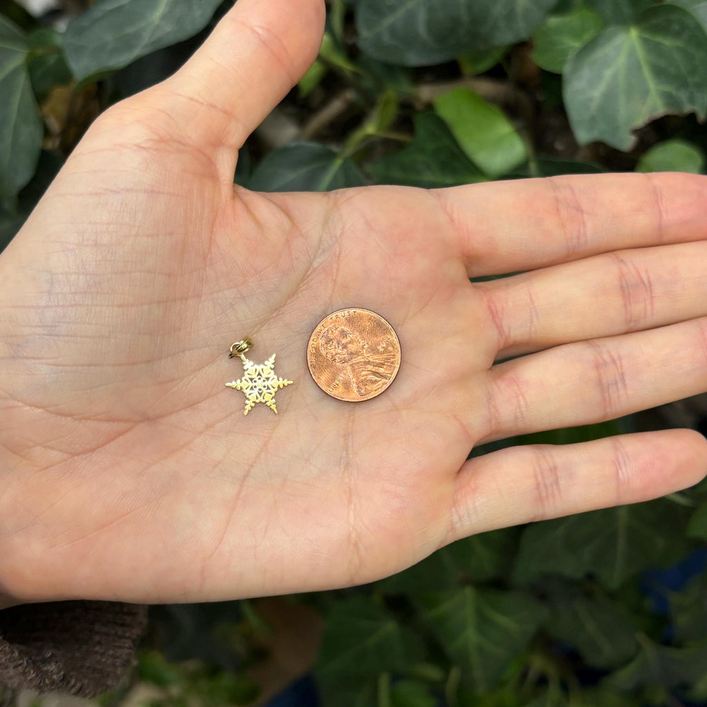 10K Yellow Gold Bezel Snowflake Charm Pendant Small Size