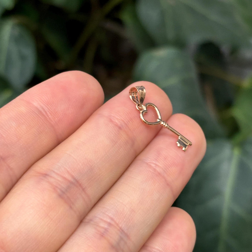 14K Rose Gold Heart Key Charm Pendant Small Mini