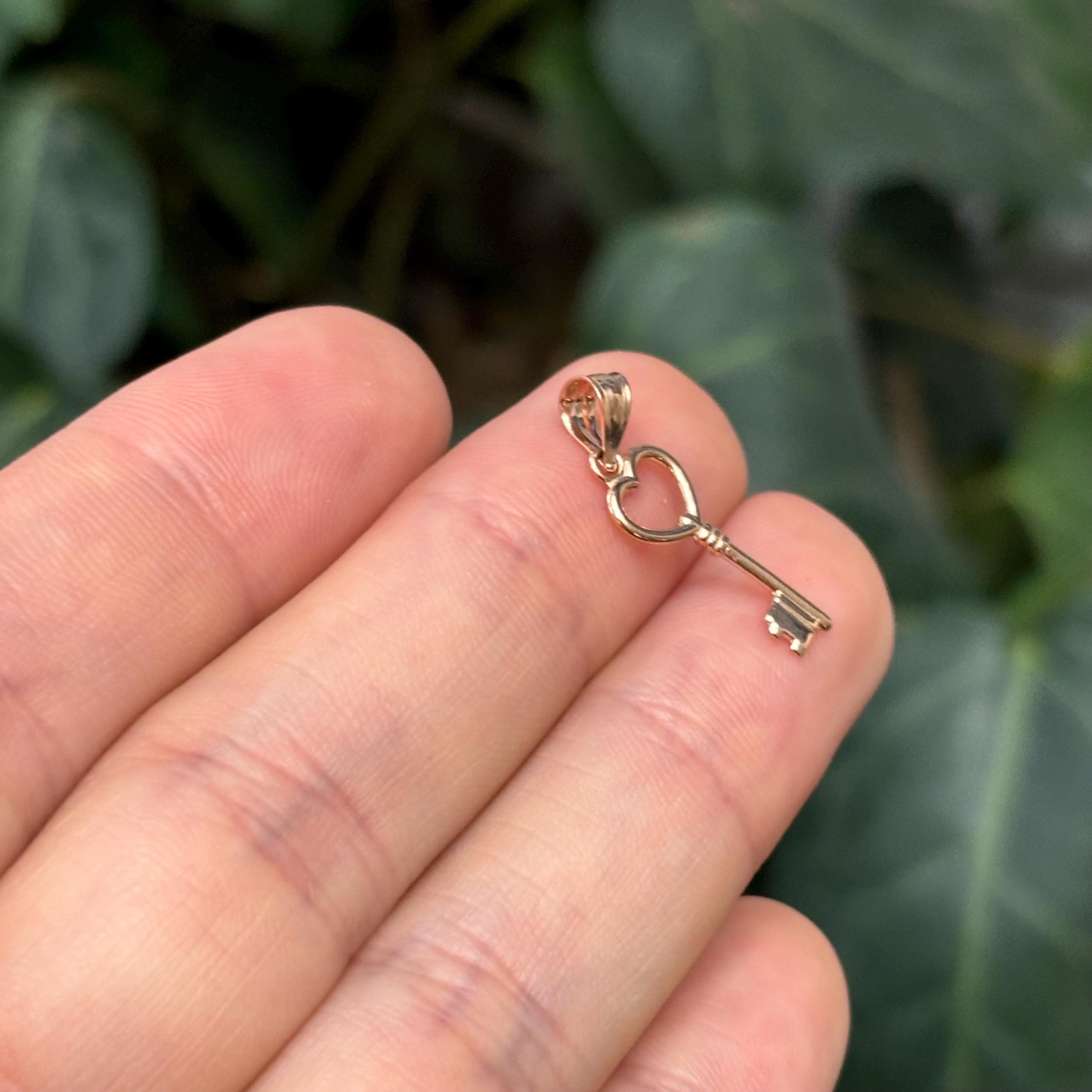 14K Rose Gold Heart Key Charm Pendant Small Mini