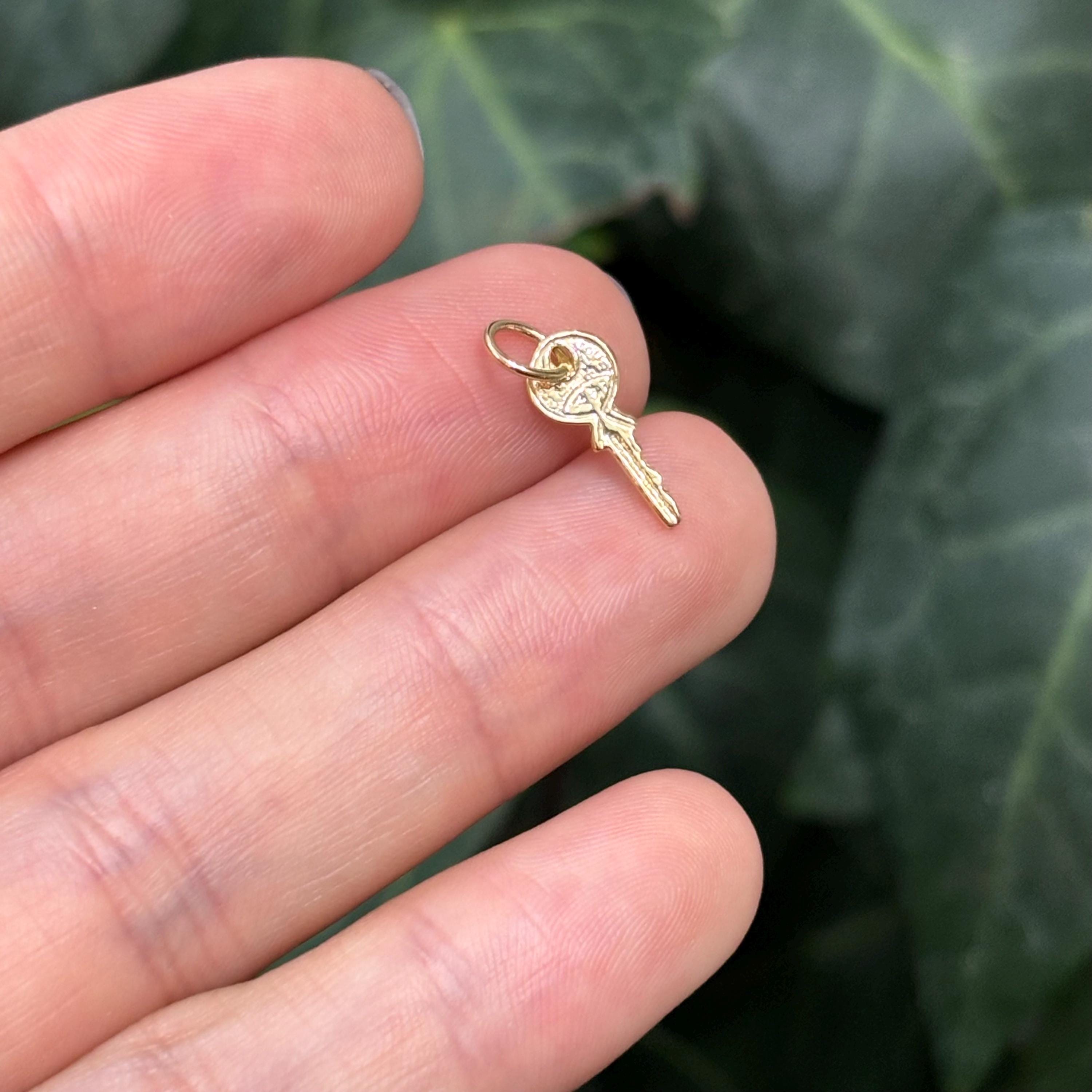 14K Gold Key Charm Pendant Small Mini