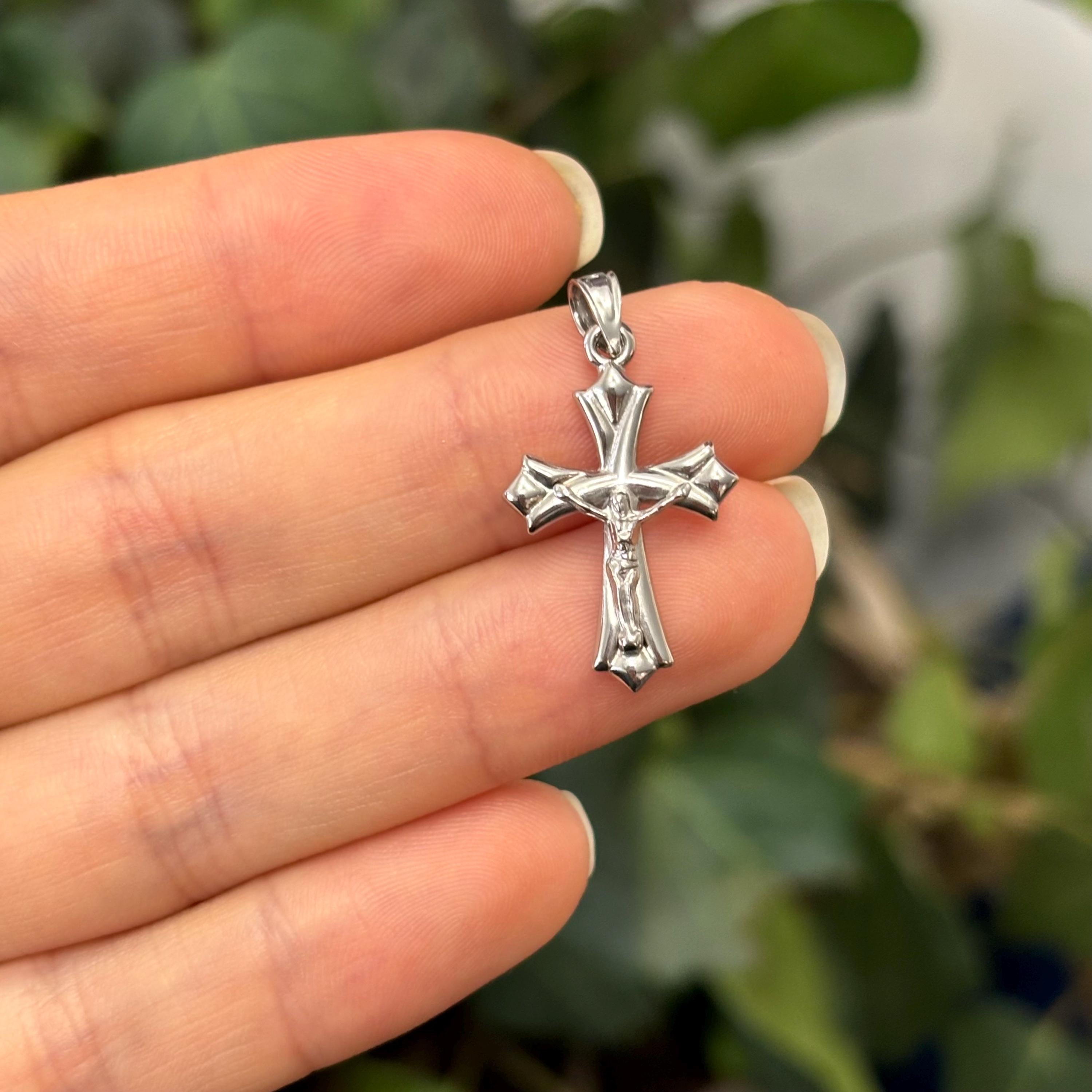 10k White Gold Reversible Crucifix 3D Cross Pendant