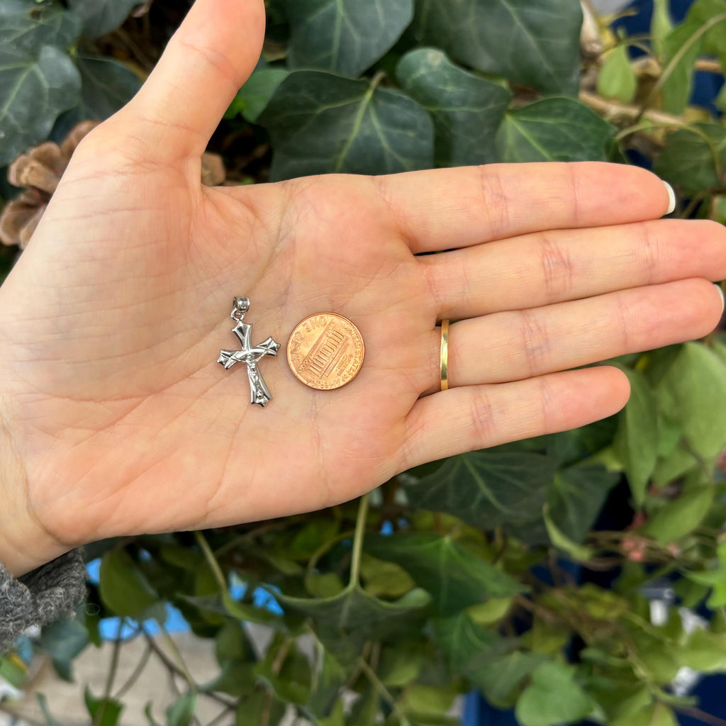 10k White Gold Reversible Crucifix 3D Cross Pendant
