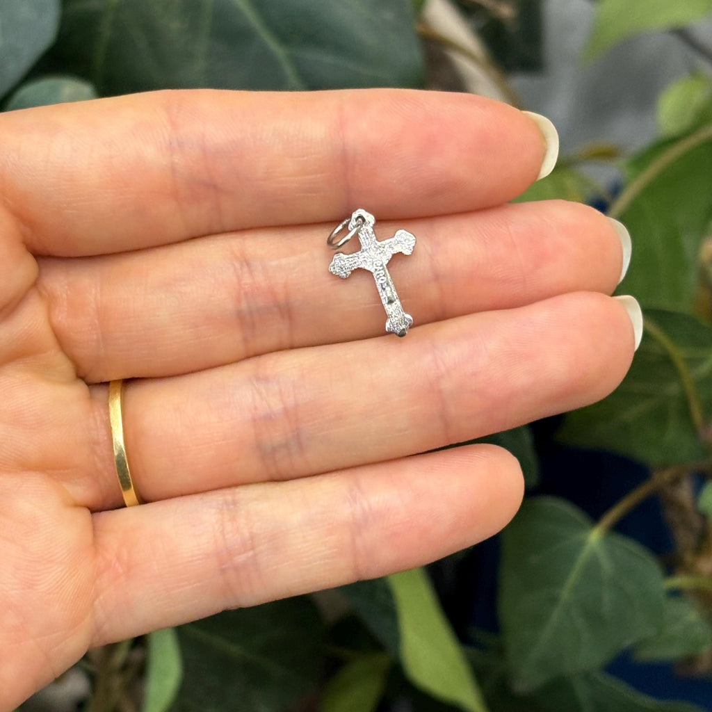 10k White Gold Crucifix 2D Cross Charm Pendant