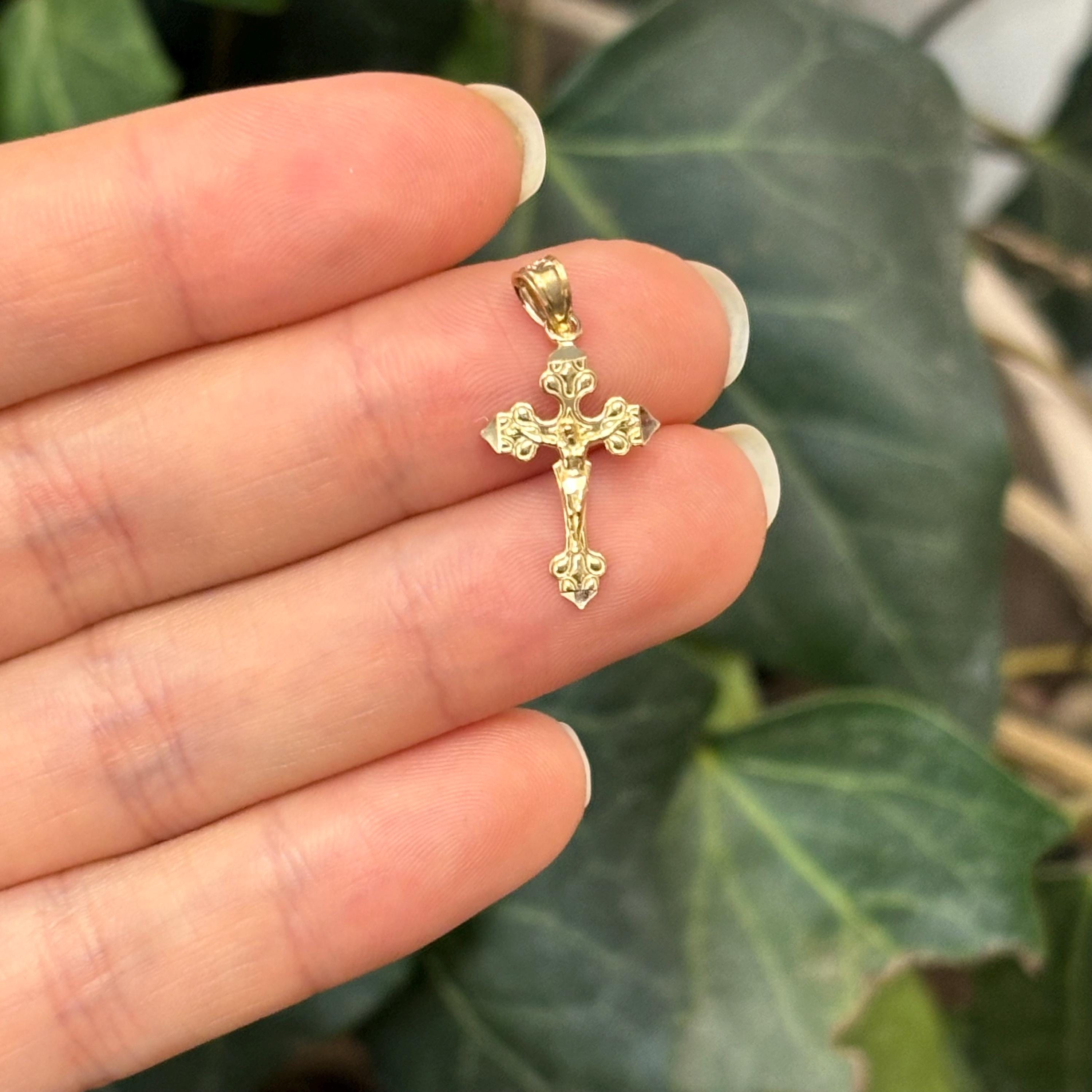 10k Gold Crucifix 2D Cross Charm Pendant