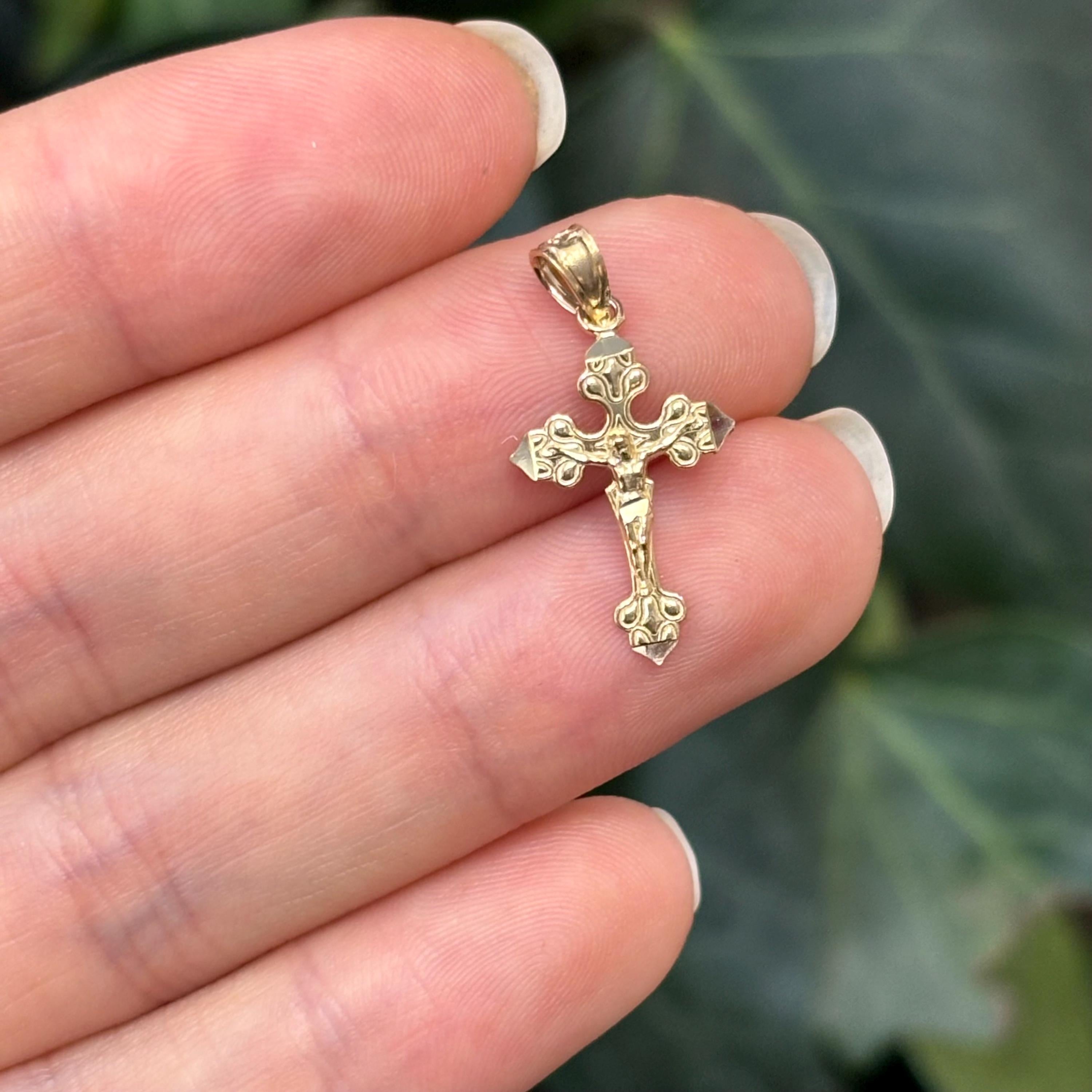 10k Gold Crucifix 2D Cross Charm Pendant