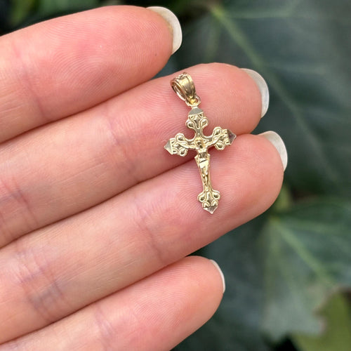 10k Gold Crucifix 2D Cross Charm Pendant