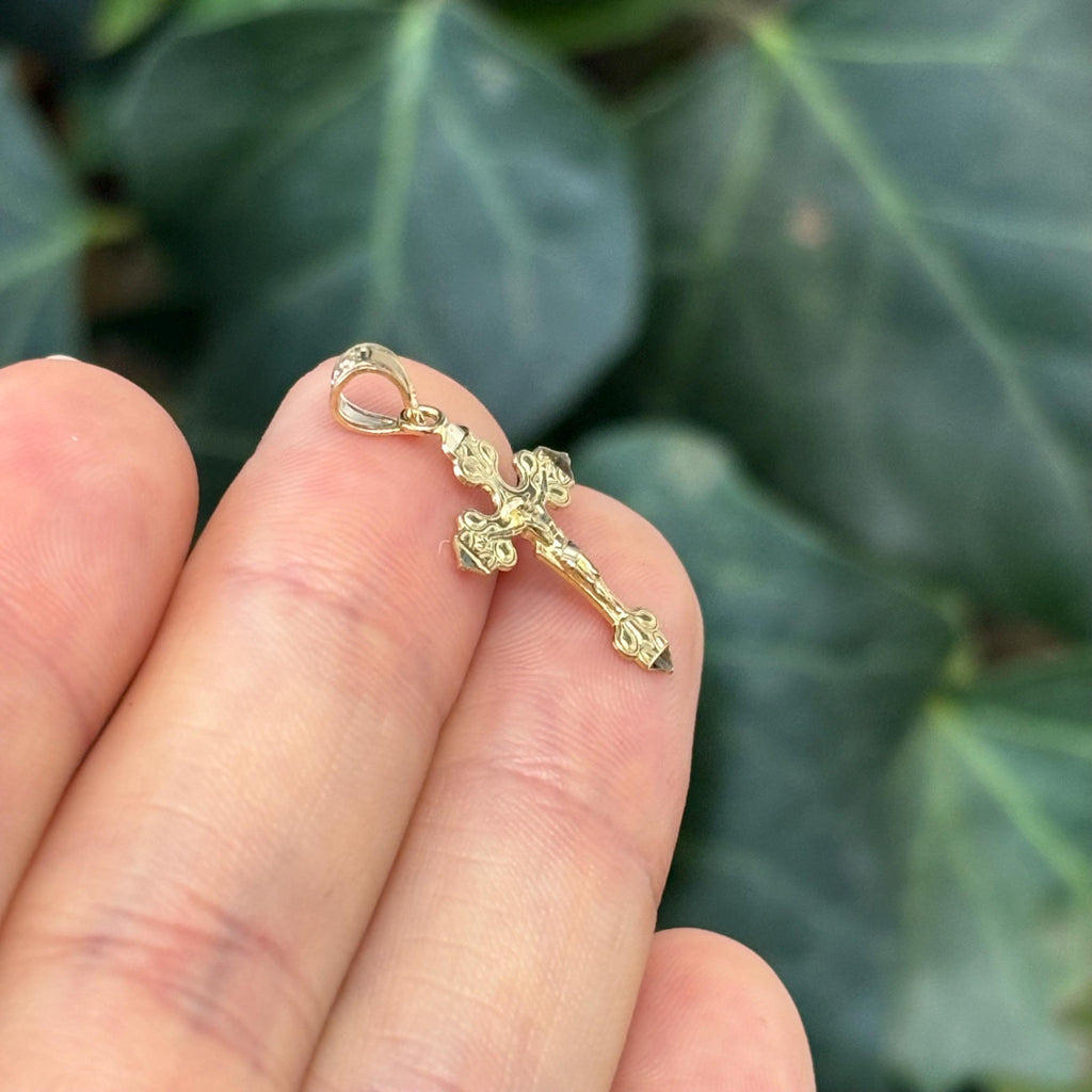 10k Gold Crucifix 2D Cross Charm Pendant
