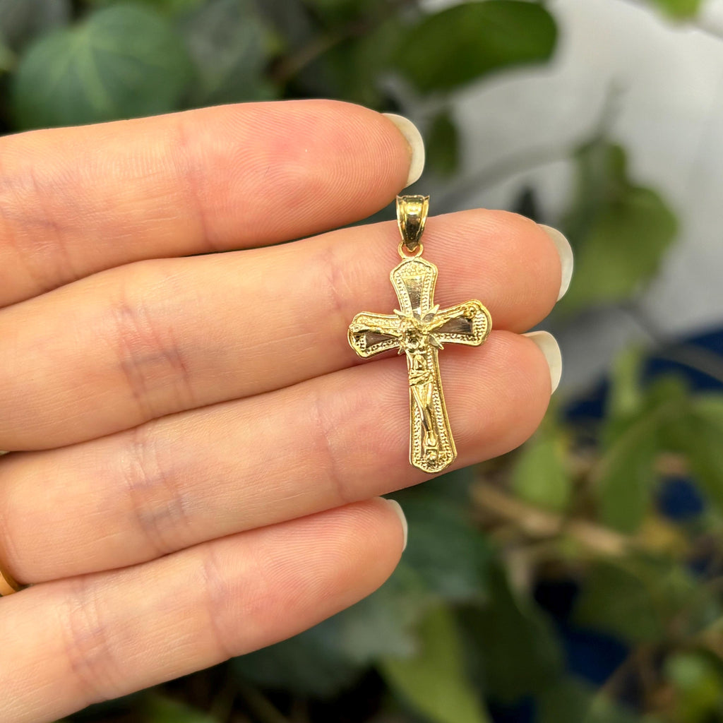 10k Gold Crucifix 2D Cross Pendant 25mm