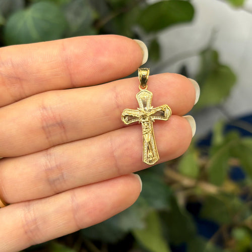 10k Gold Crucifix 2D Cross Pendant 25mm