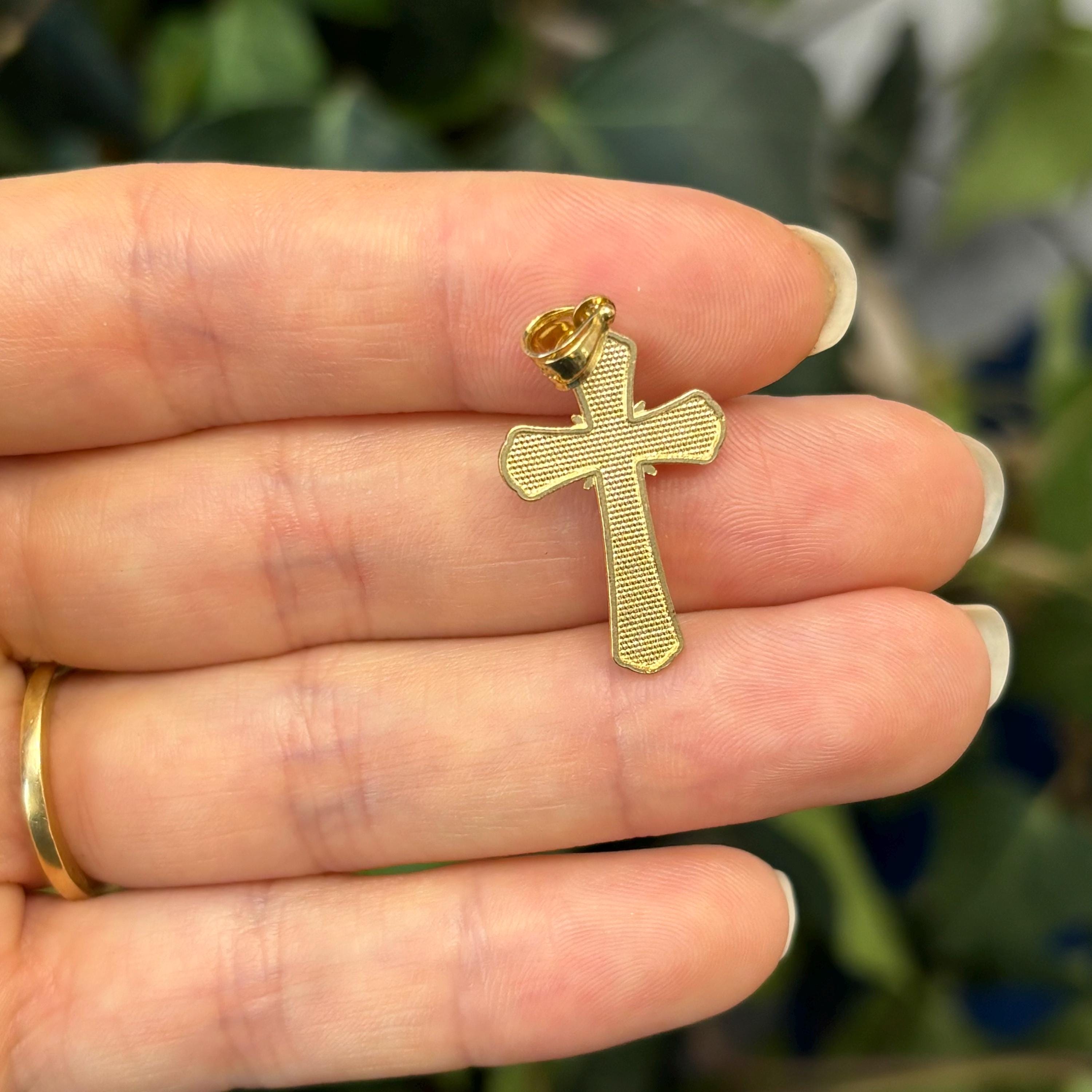 10k Gold Crucifix 2D Cross Pendant 25mm