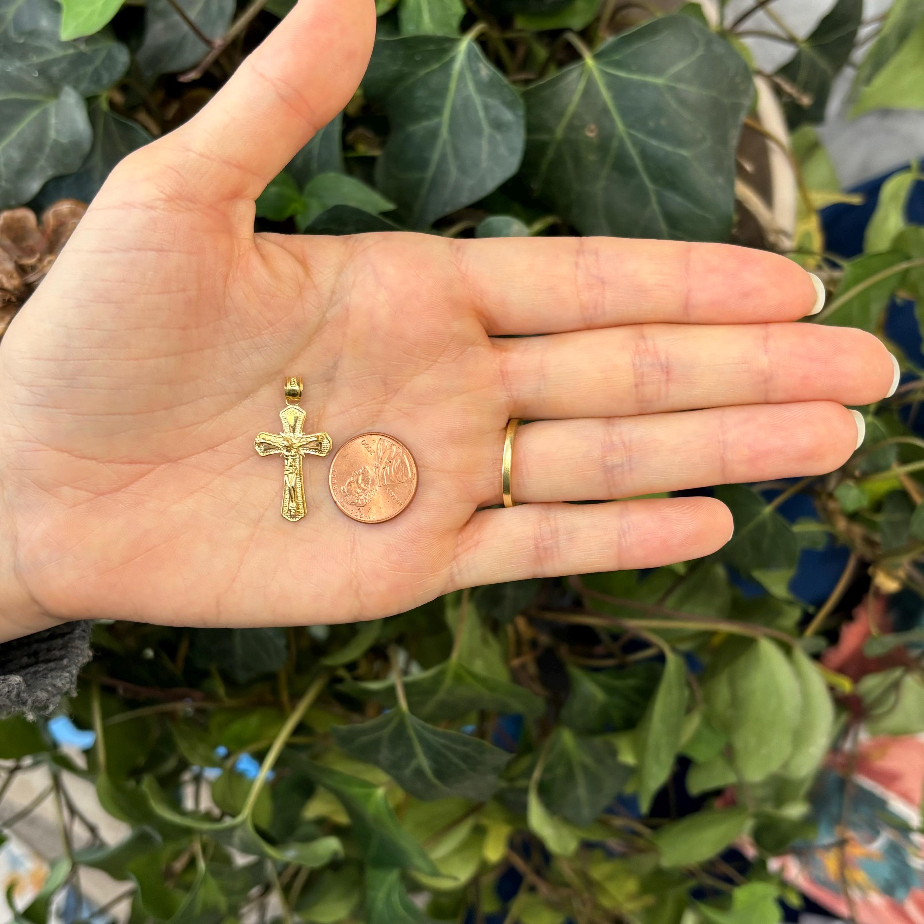 10k Gold Crucifix 2D Cross Pendant 25mm