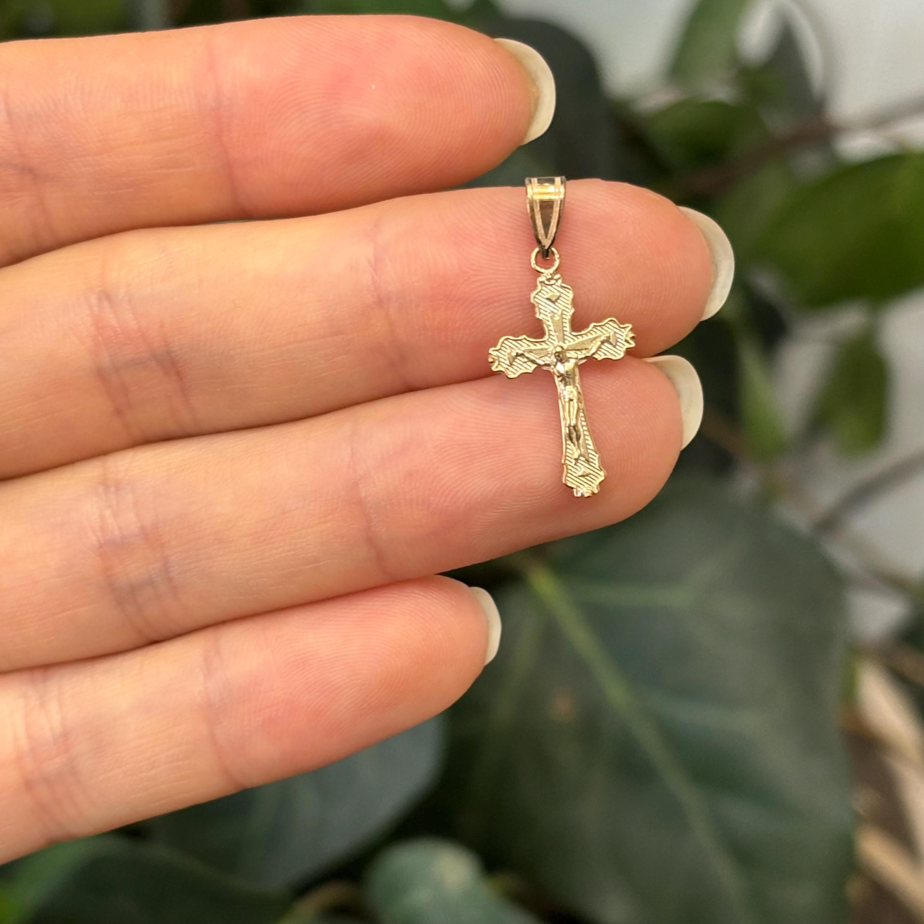 10k Gold Crucifix 2D Cross Pendant 18mm