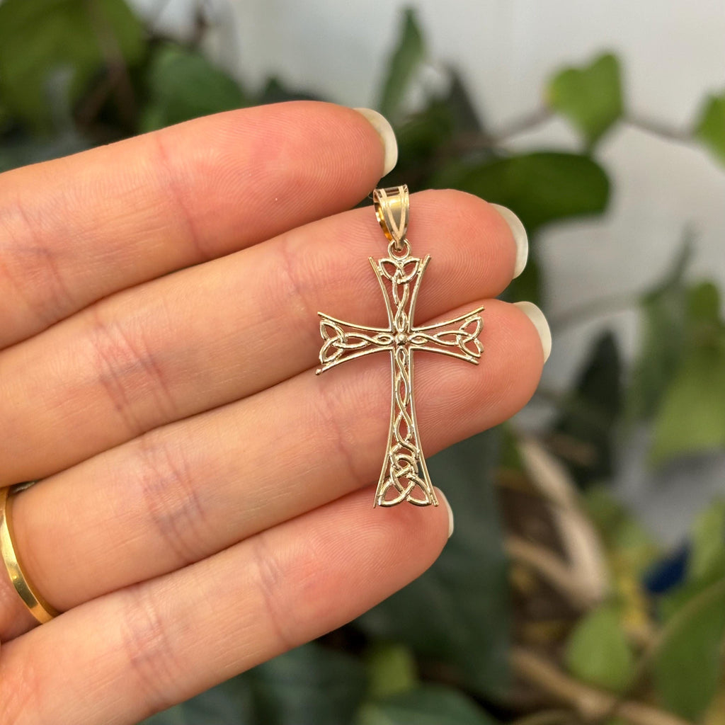 10k Gold Celtic Knot Trinity Cross Pendant 29mm