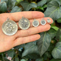 Sterling Silver St Christopher Round Antiqued Charm Pendant Choose Your Size