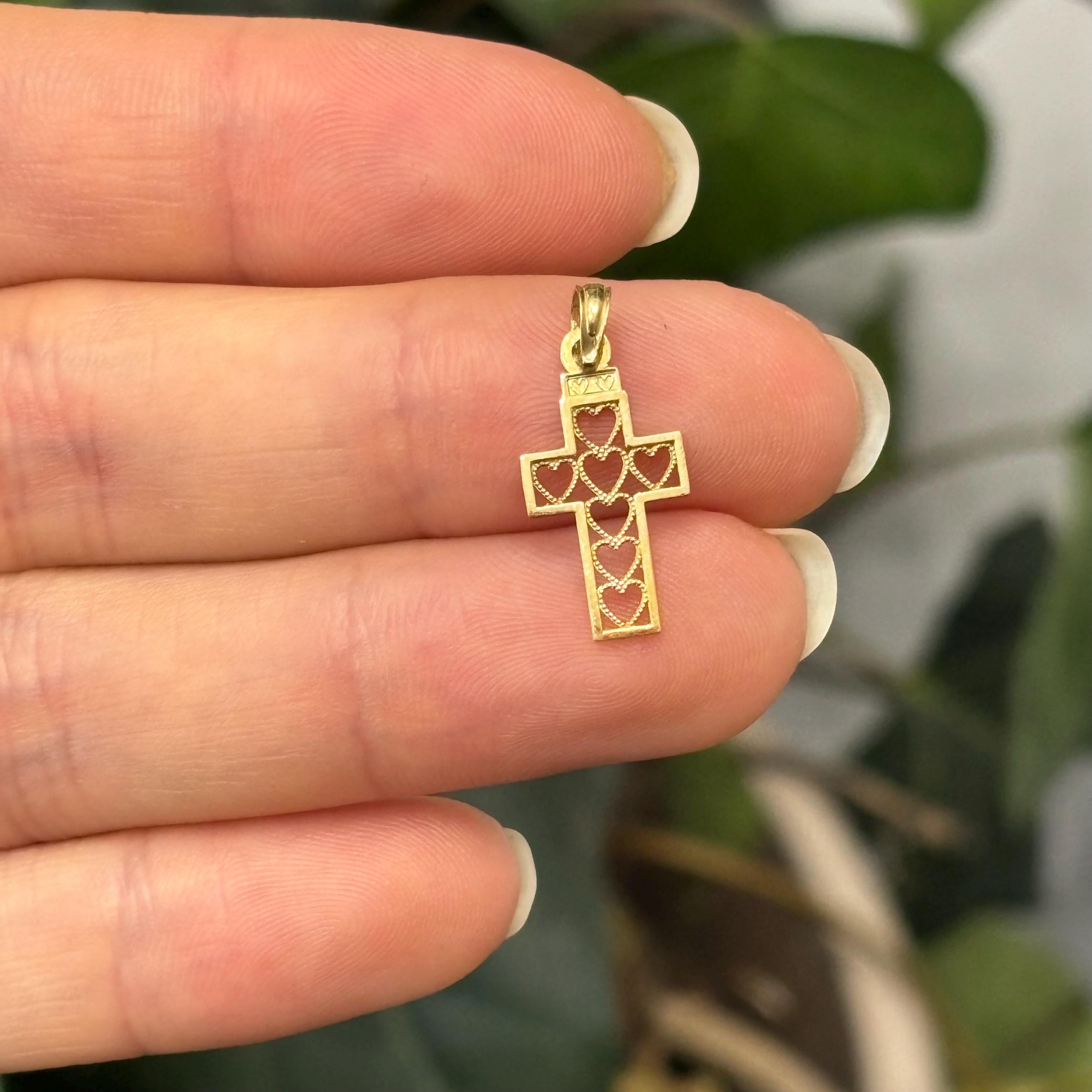 10k Gold Heart Cut-Out Cross Small Charm Pendant