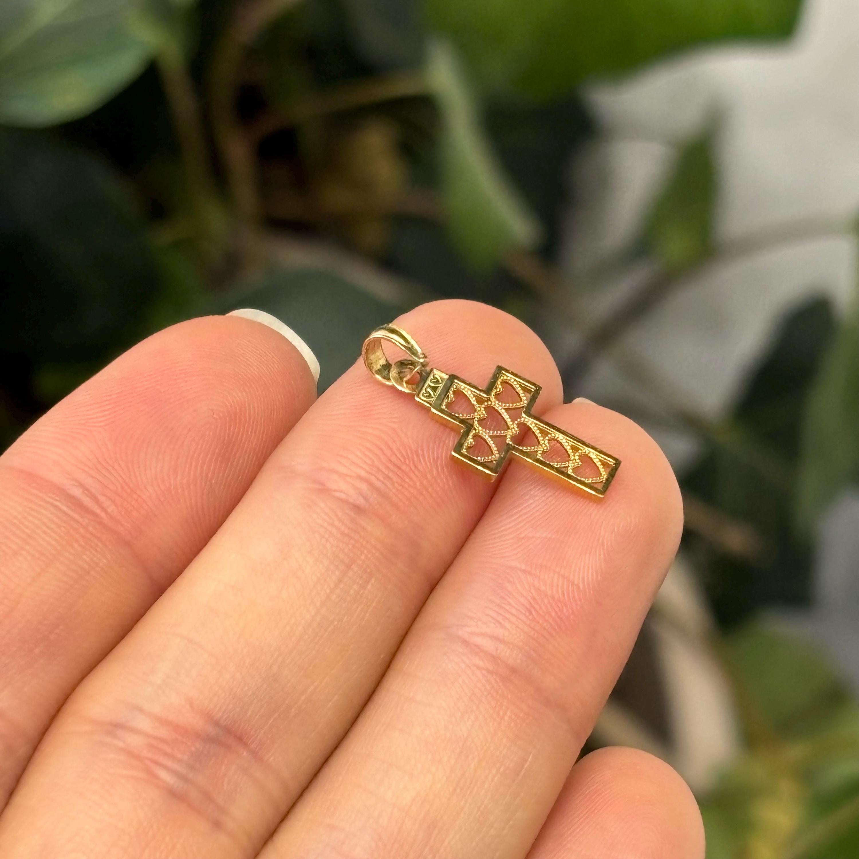 10k Gold Heart Cut-Out Cross Small Charm Pendant