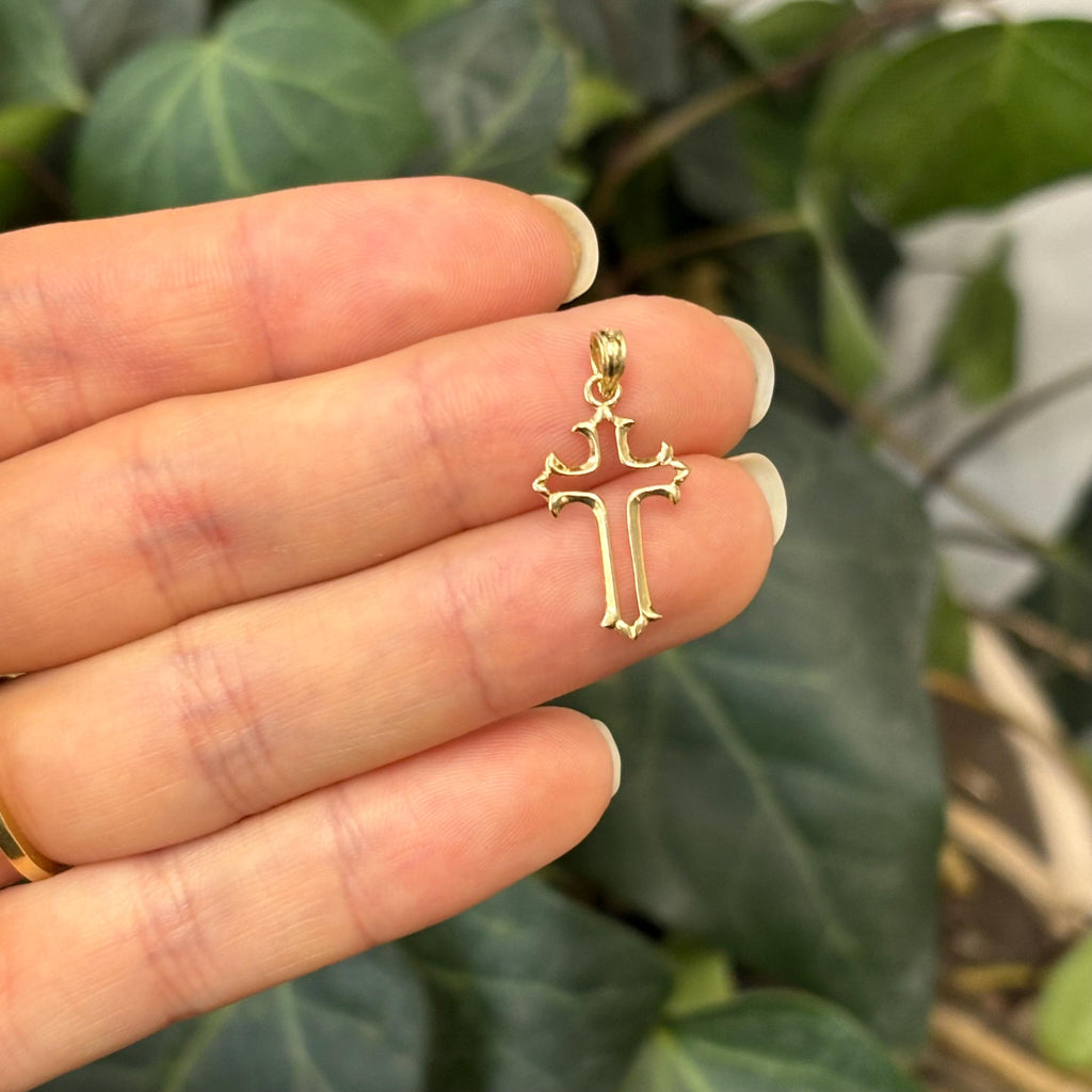 14K Gold Cut-Out Cross Small Charm Pendant