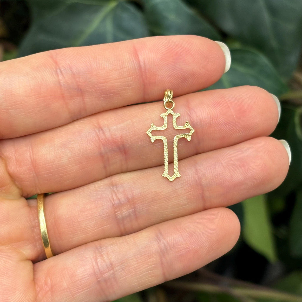 10k Gold Cut-Out Cross Small Charm Pendant