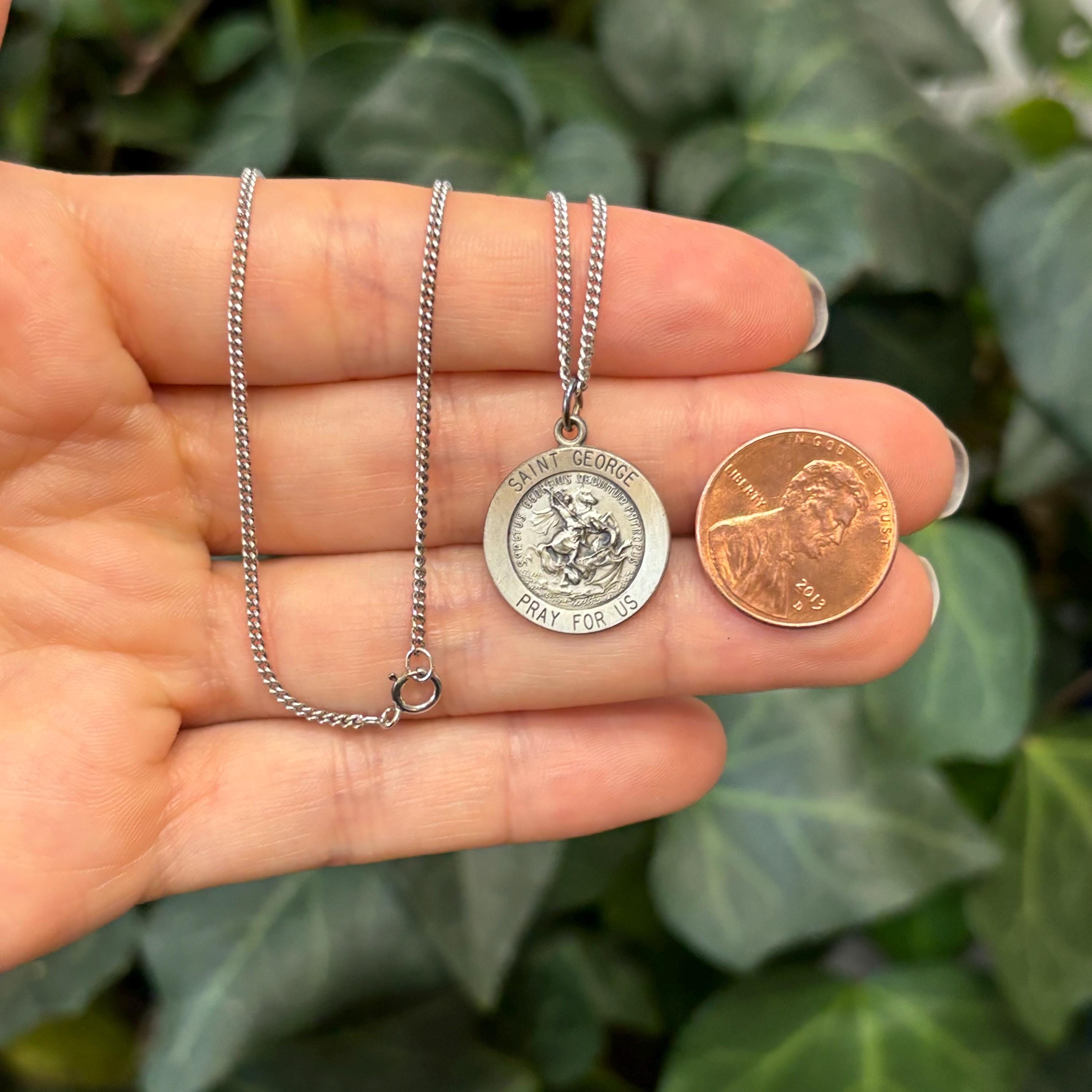 Sterling Silver St Lazarus Round Medal Pendant Necklace 18mm