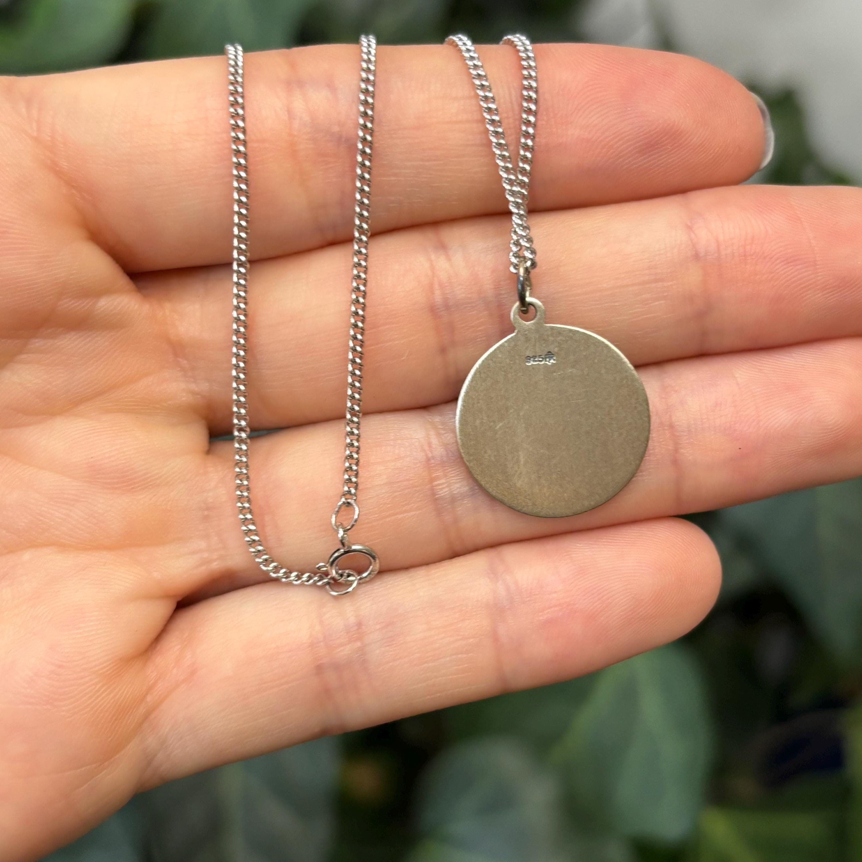 Sterling Silver St Peregrine Round Medal Pendant Necklace 18mm