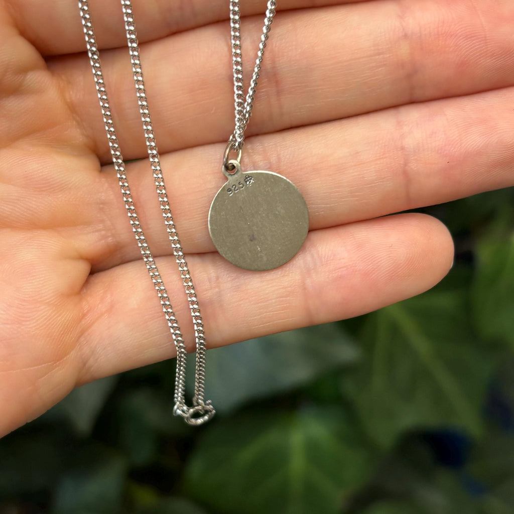 Sterling Silver St Lucy Round Medal Pendant Necklace 15mm