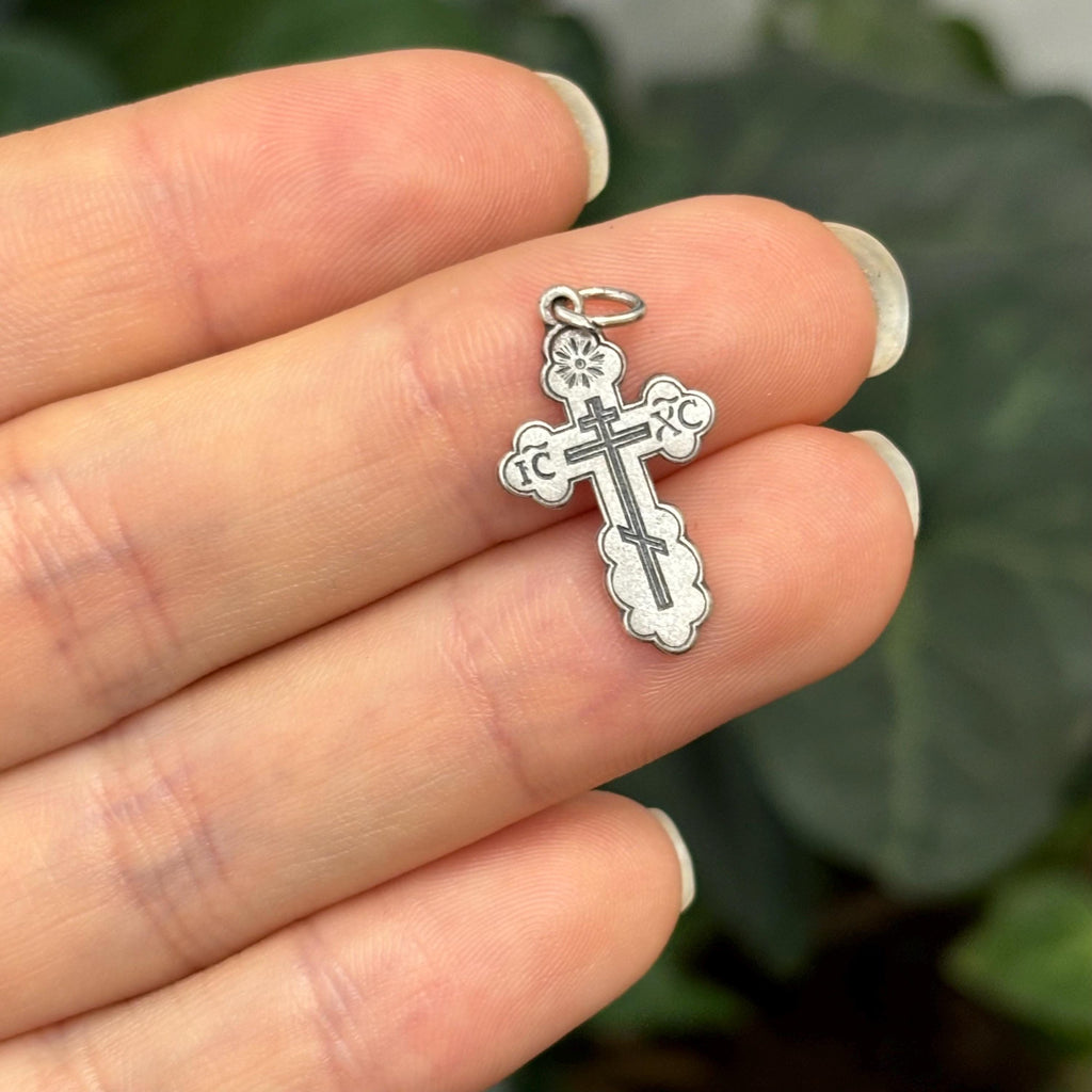 Sterling Silver Eastern Orthodox Cross Charm Pendant 20mm