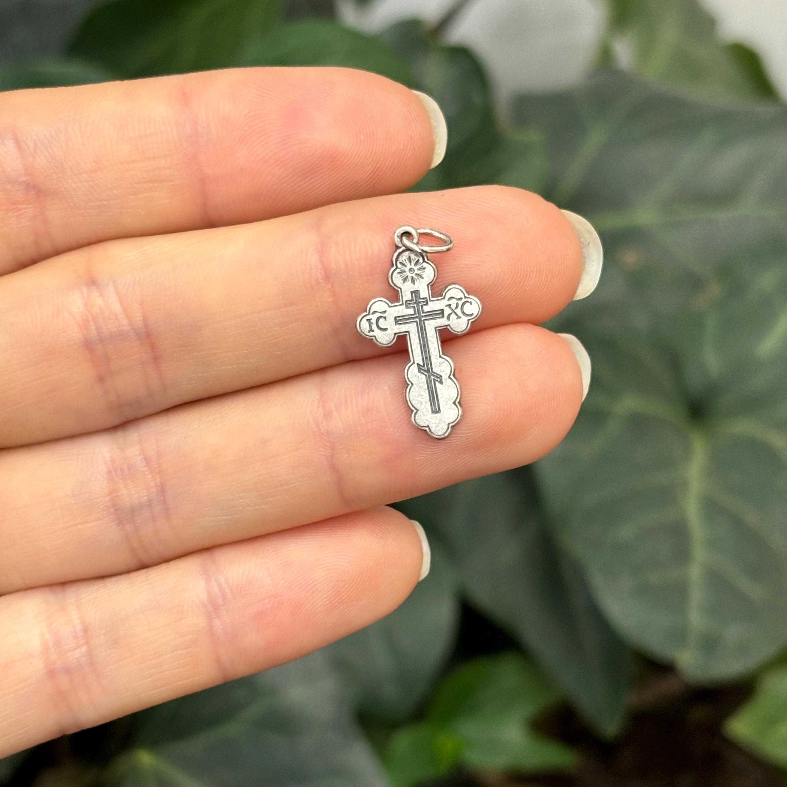 Sterling Silver Eastern Orthodox Cross Charm Pendant 20mm
