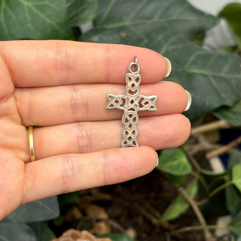 Sterling Silver Antiqued Celtic Knot Cross Charm Pendant 32mm