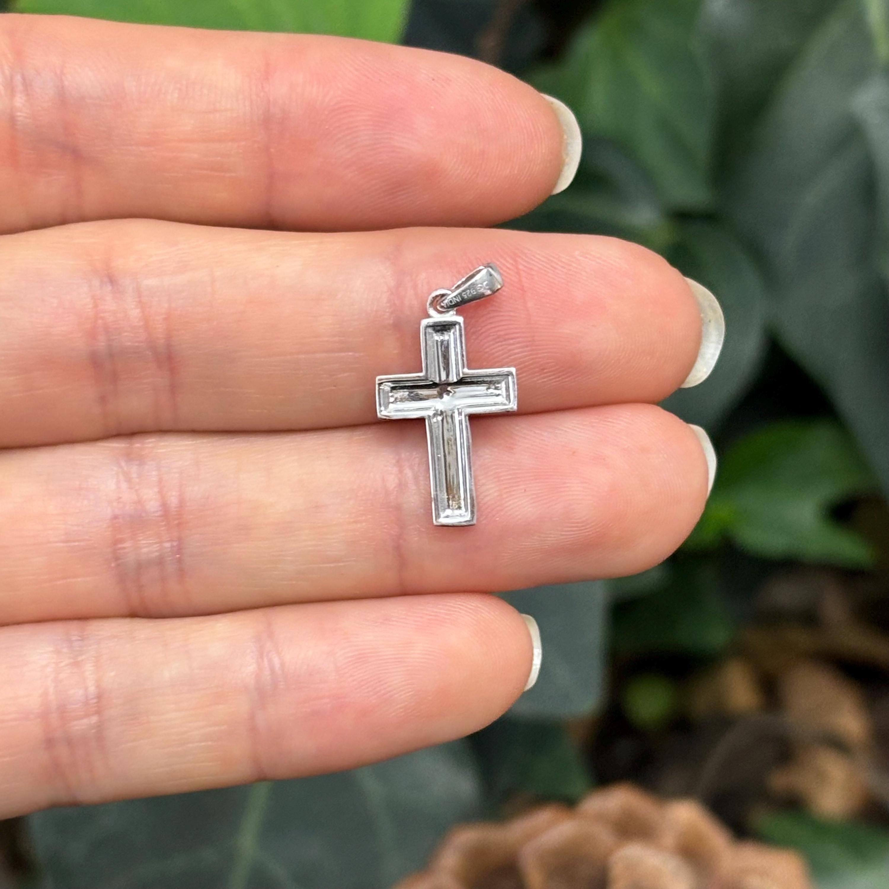 Sterling Silver Bubbled Diamond Cross Charm Pendant