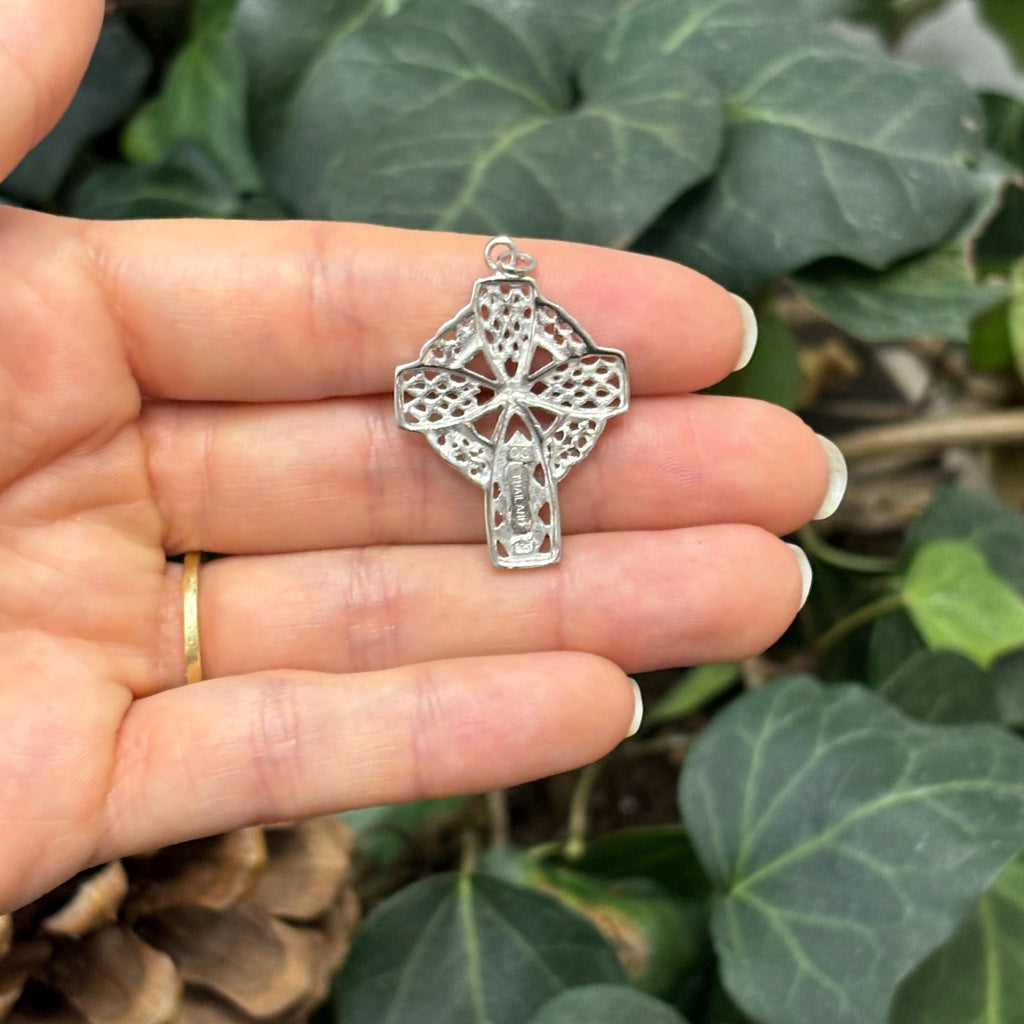Sterling Silver Celtic Knot Weave Cross Charm Pendant