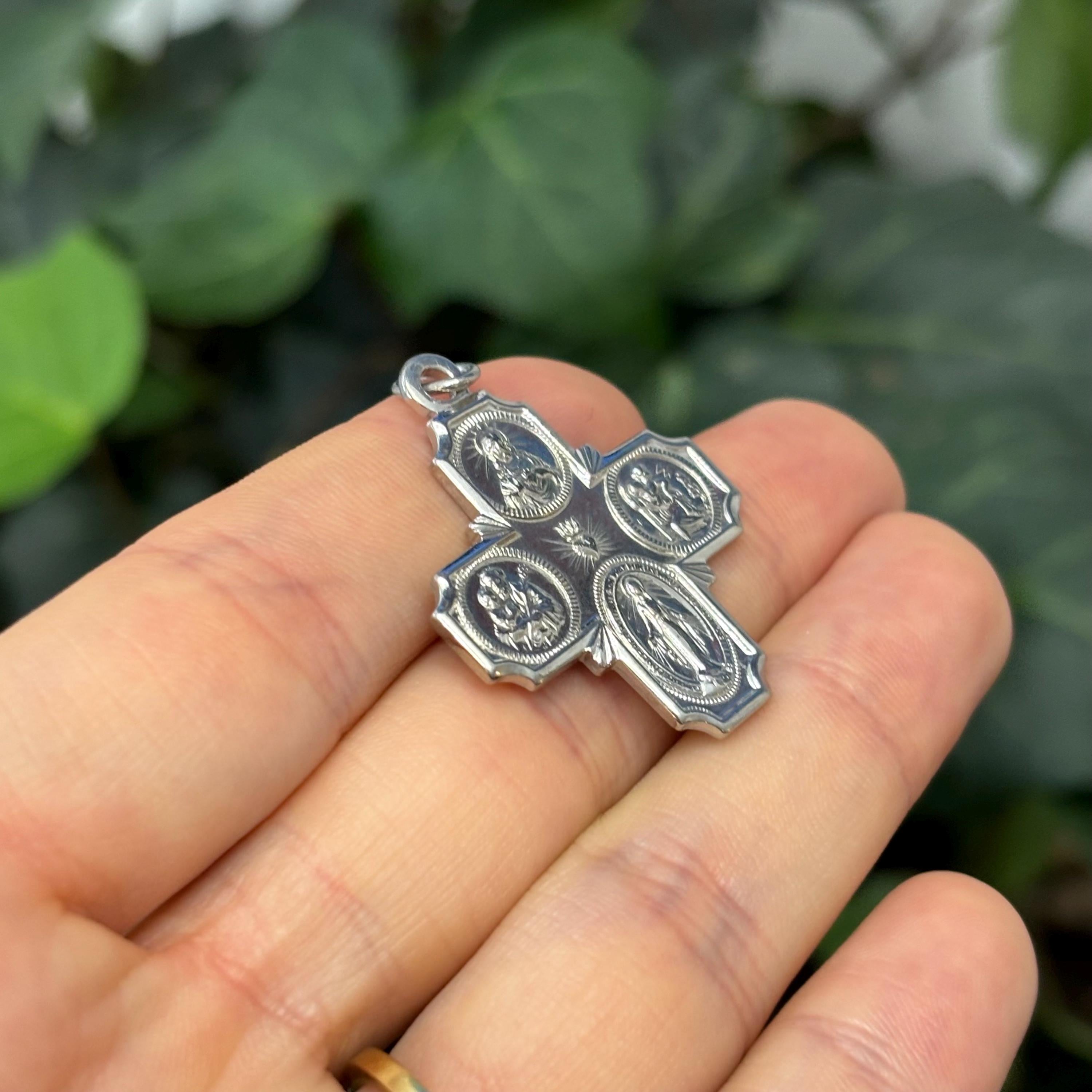 Sterling Silver Four Way Medal Cross Charm Pendant 30mm