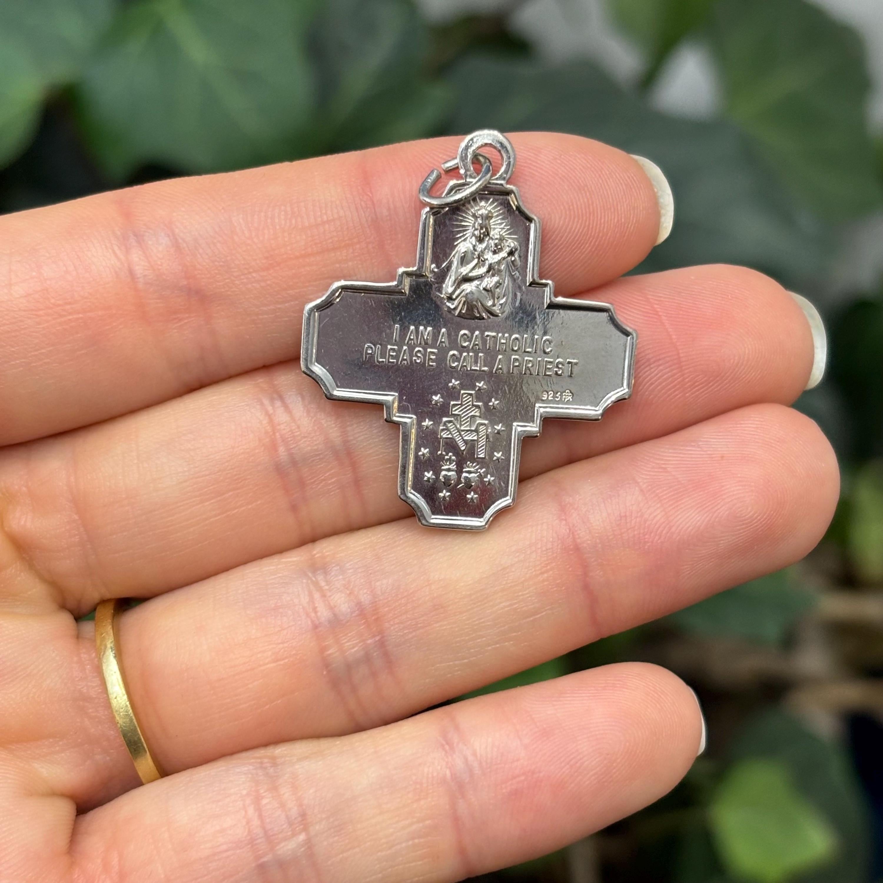 Sterling Silver Four Way Medal Cross Charm Pendant 30mm