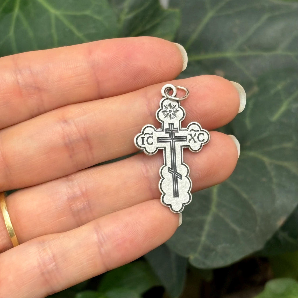 Sterling Silver Eastern Orthodox Cross Charm Pendant 32mm Large