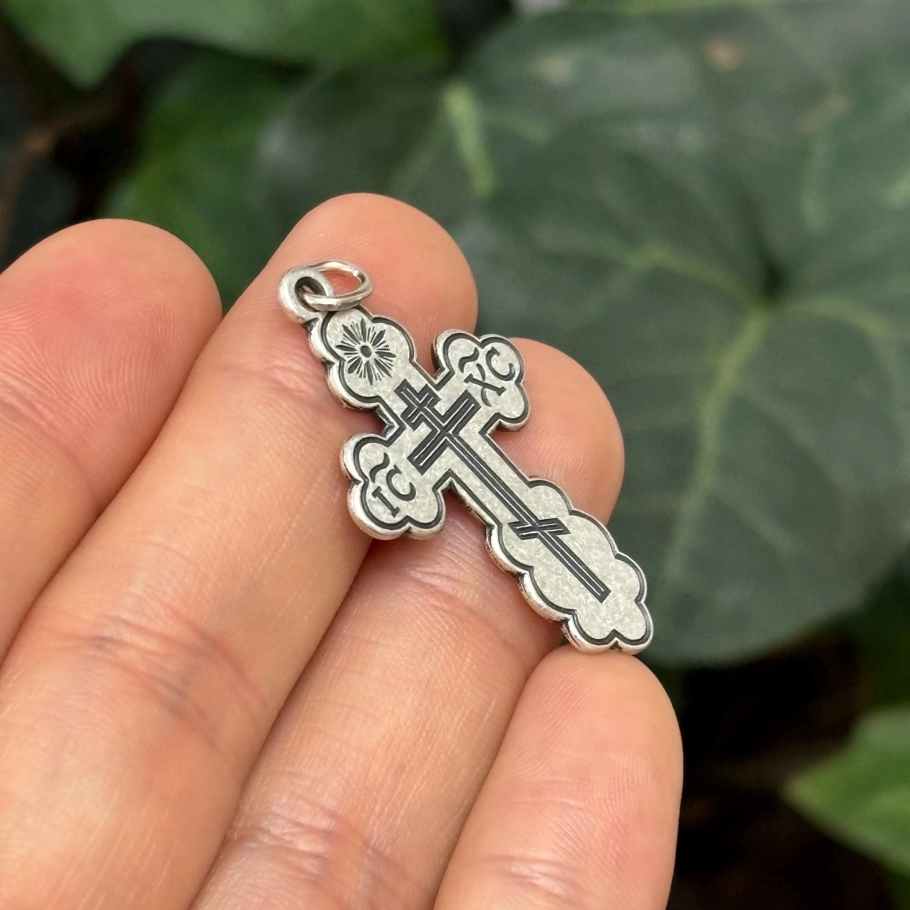 Sterling Silver Eastern Orthodox Cross Charm Pendant 32mm Large