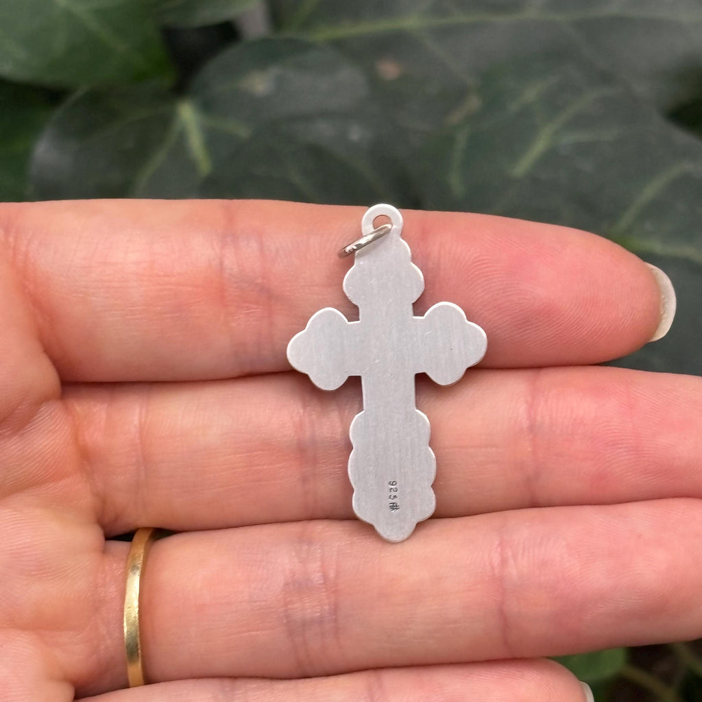 Sterling Silver Eastern Orthodox Cross Charm Pendant 32mm Large