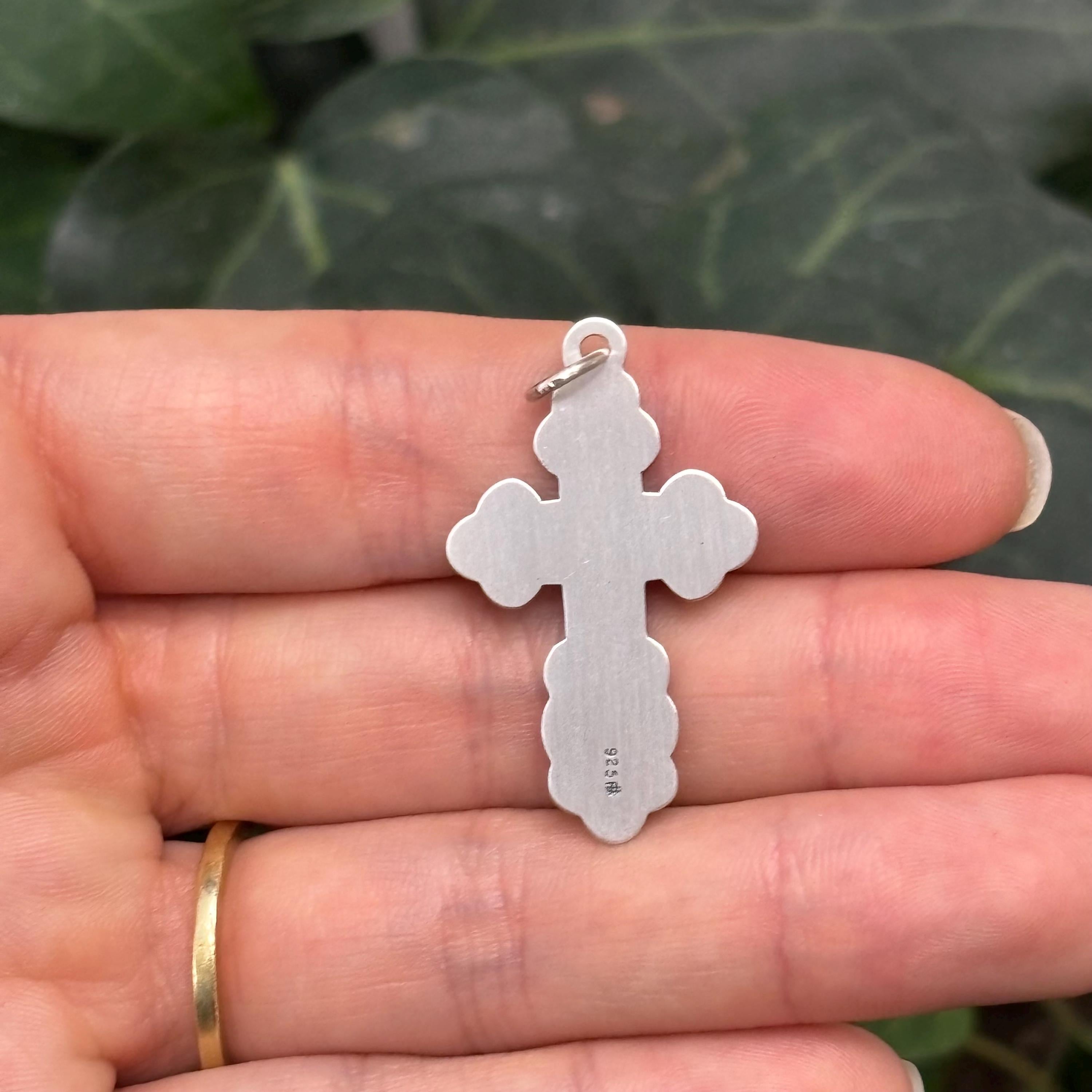 Sterling Silver Eastern Orthodox Cross Charm Pendant 32mm Large