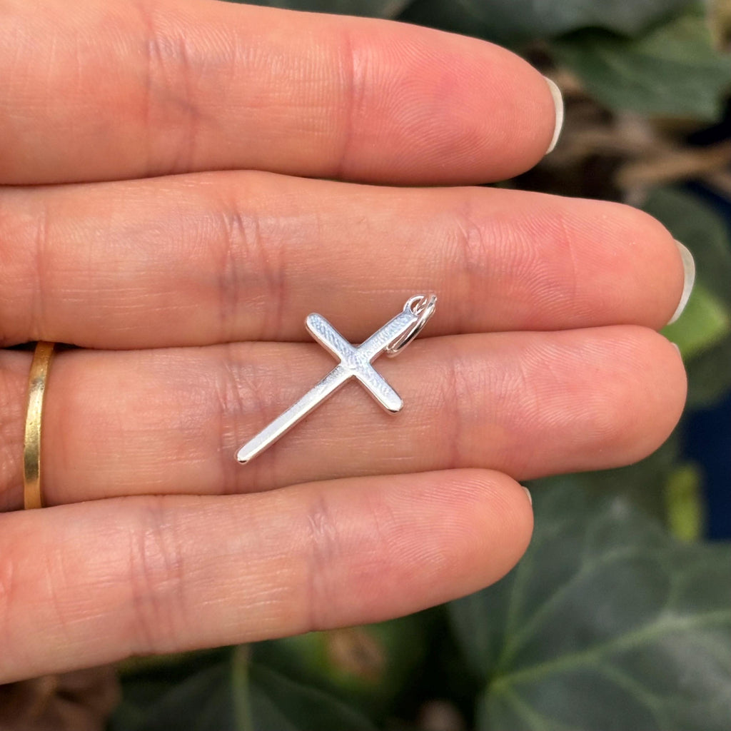 Sterling Silver Simple Cross Charm Pendant 23mm