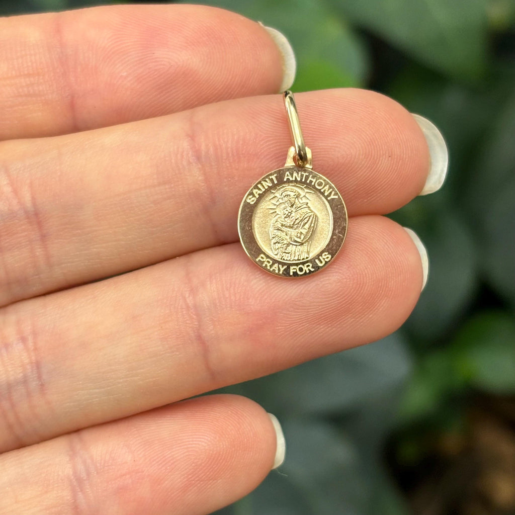 14k Gold St Anthony Medal Round Medal Pendant 12mm