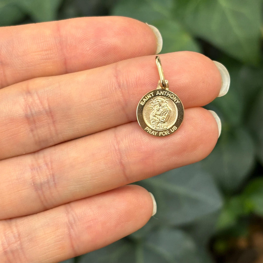 14k Gold St Anthony Medal Round Medal Pendant 12mm