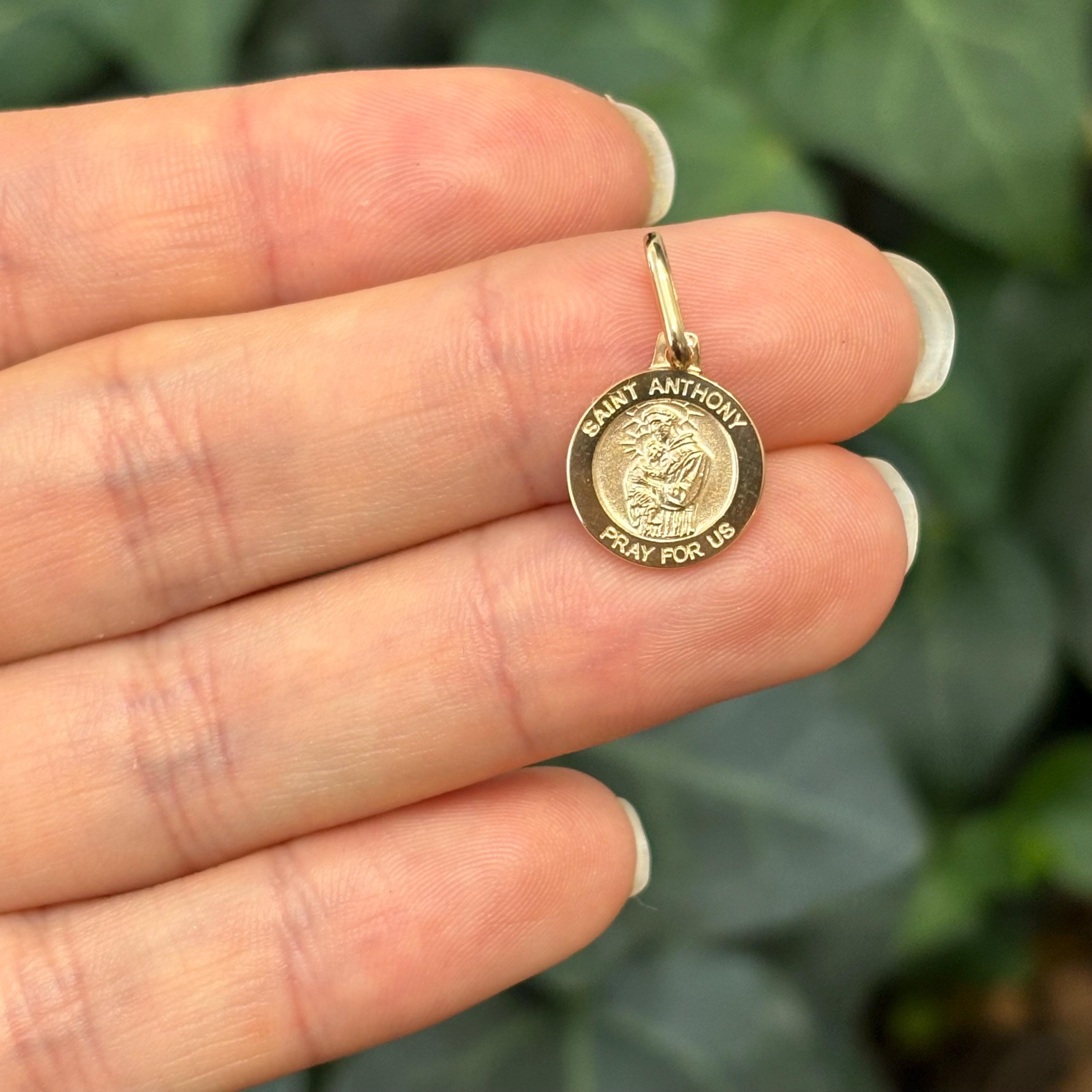 14k Gold St Anthony Medal Round Medal Pendant 12mm