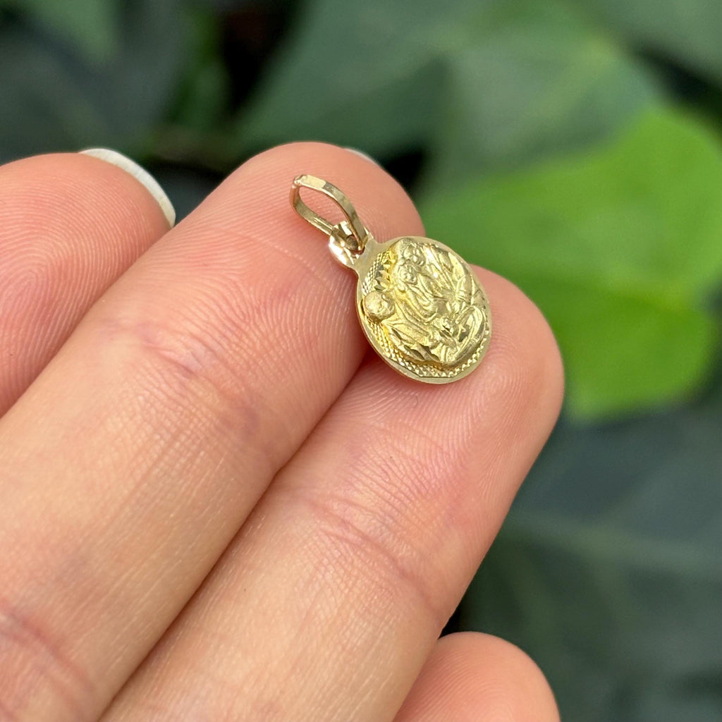 14k Gold Infant Baptism Medal Round Medal Charm Pendant 10mm